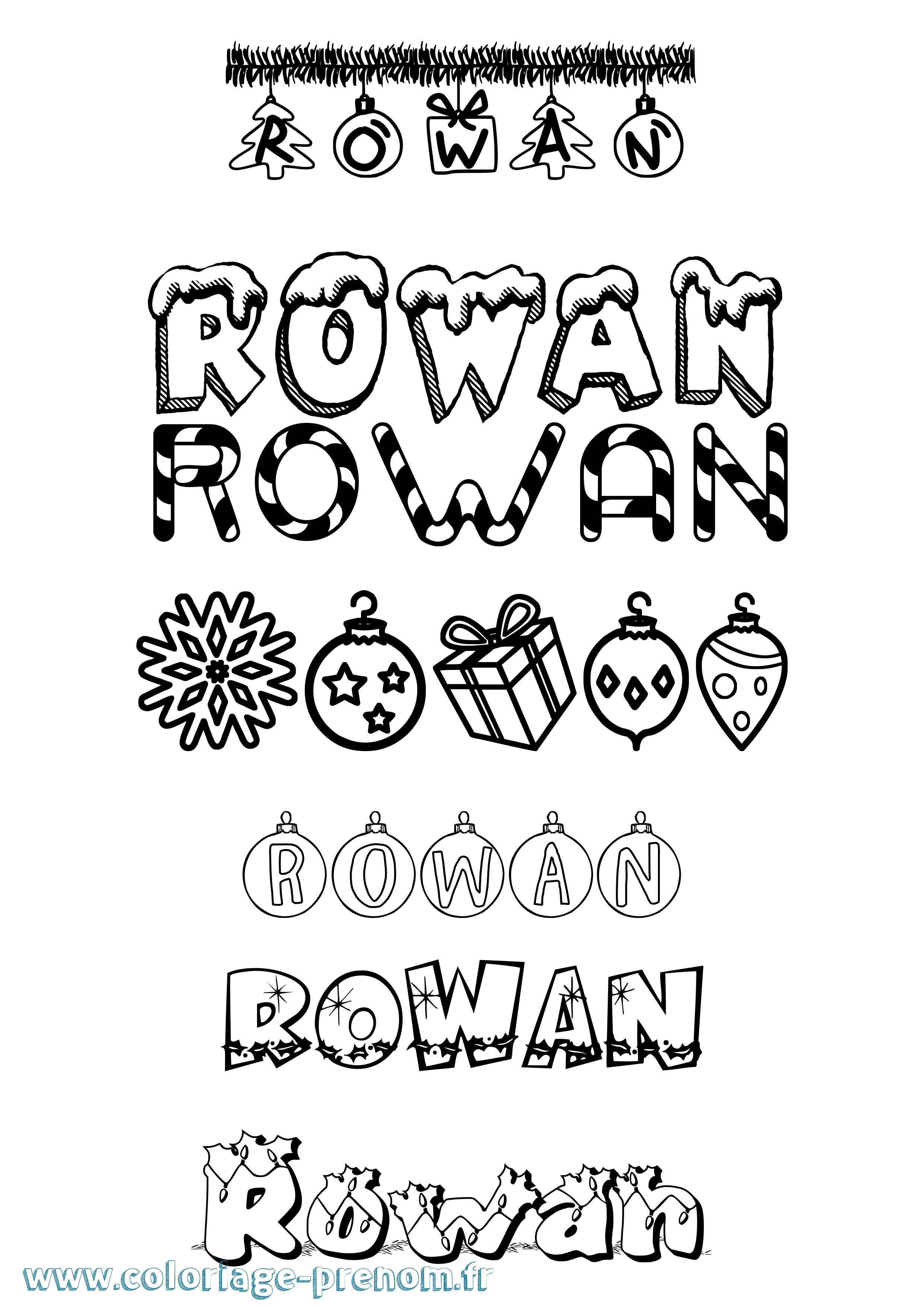 Coloriage prénom Rowan Noël