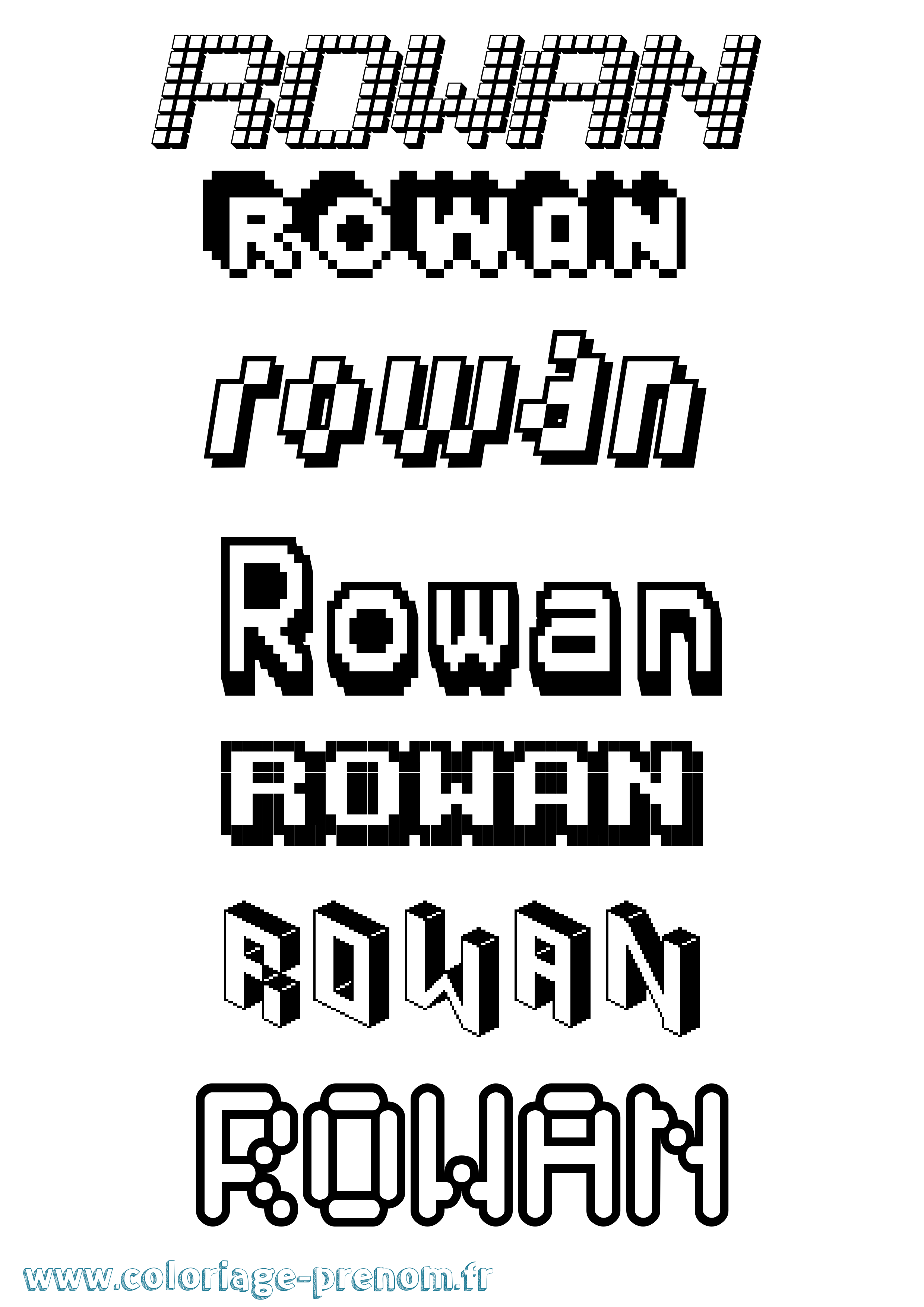 Coloriage prénom Rowan Pixel