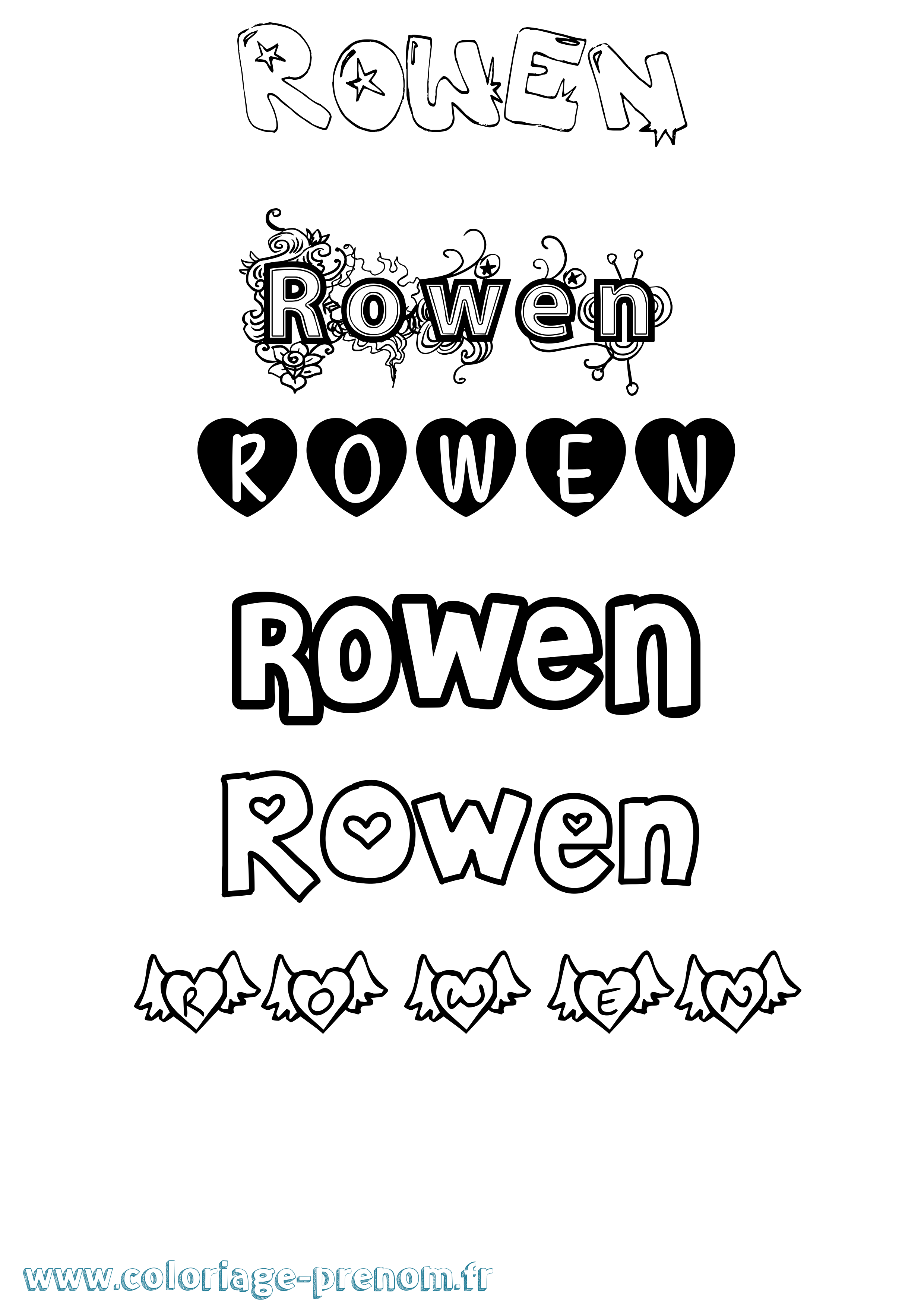 Coloriage prénom Rowen Girly