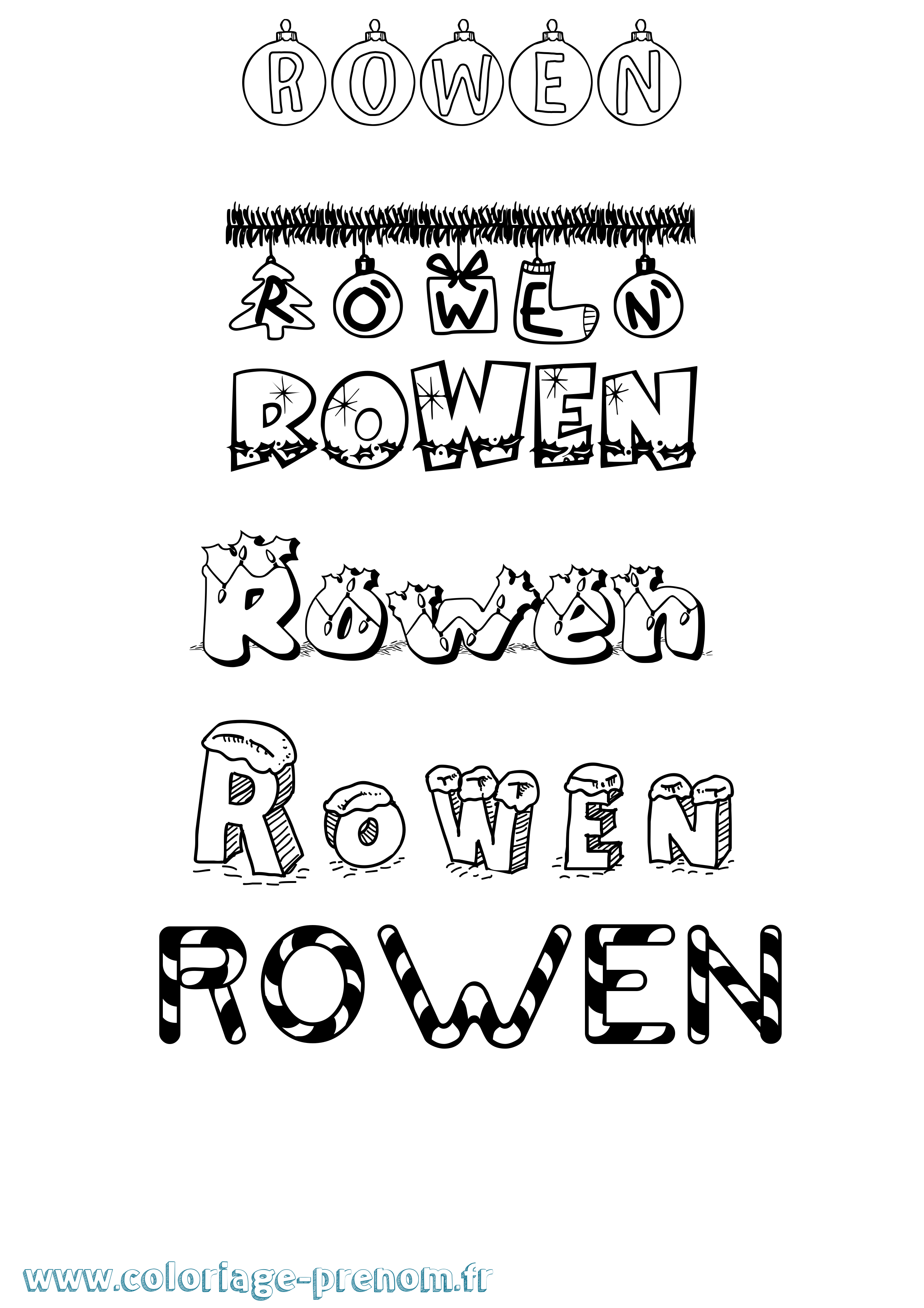 Coloriage prénom Rowen Noël