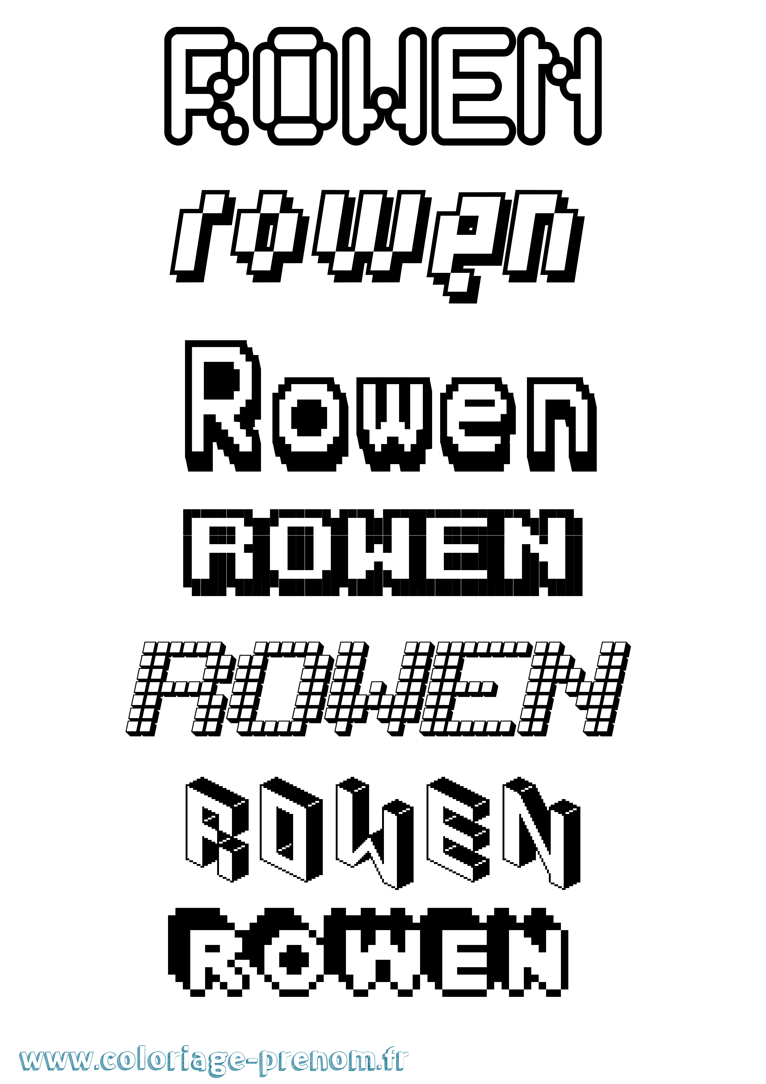 Coloriage prénom Rowen Pixel