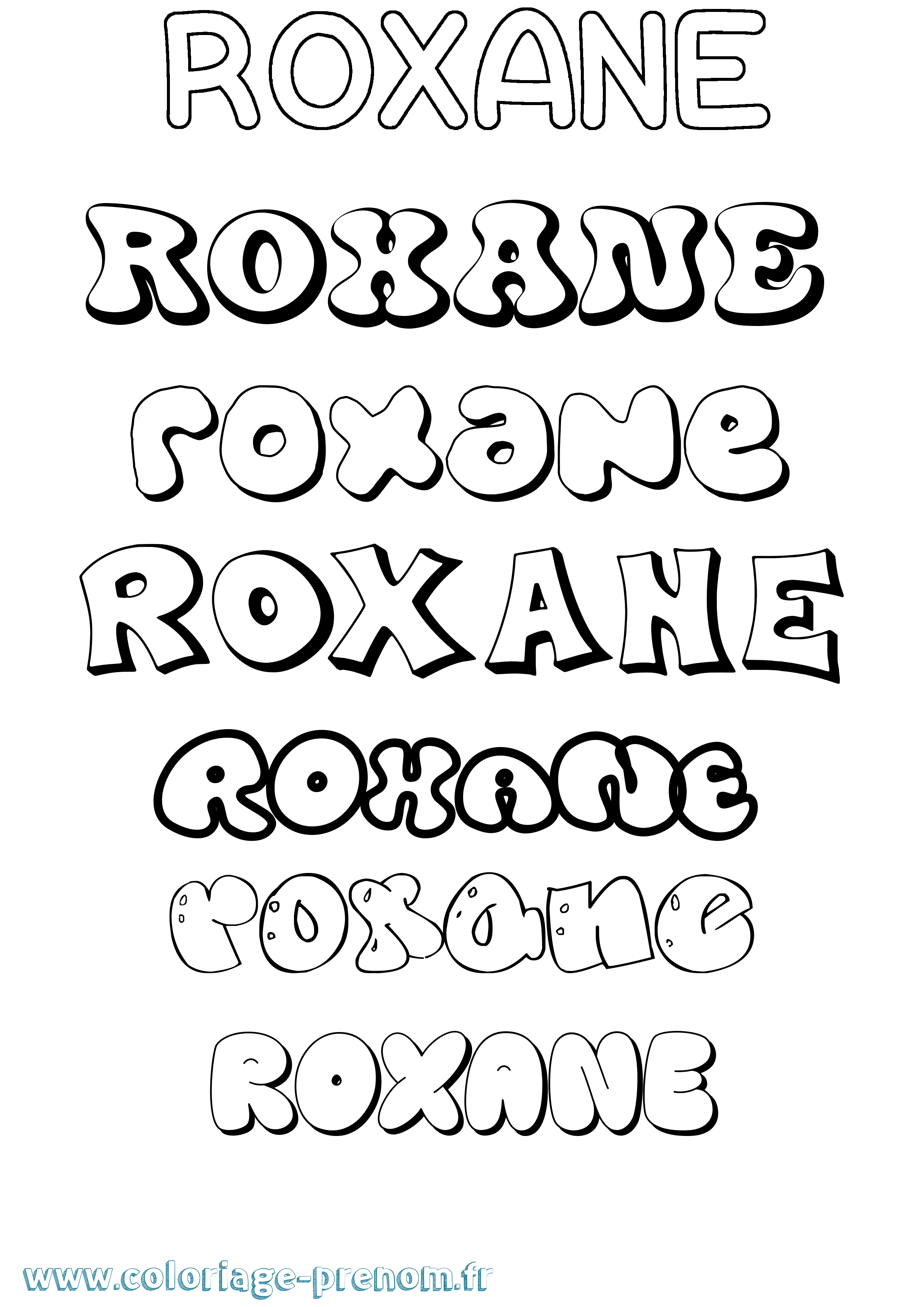 Coloriage prénom Roxane Bubble