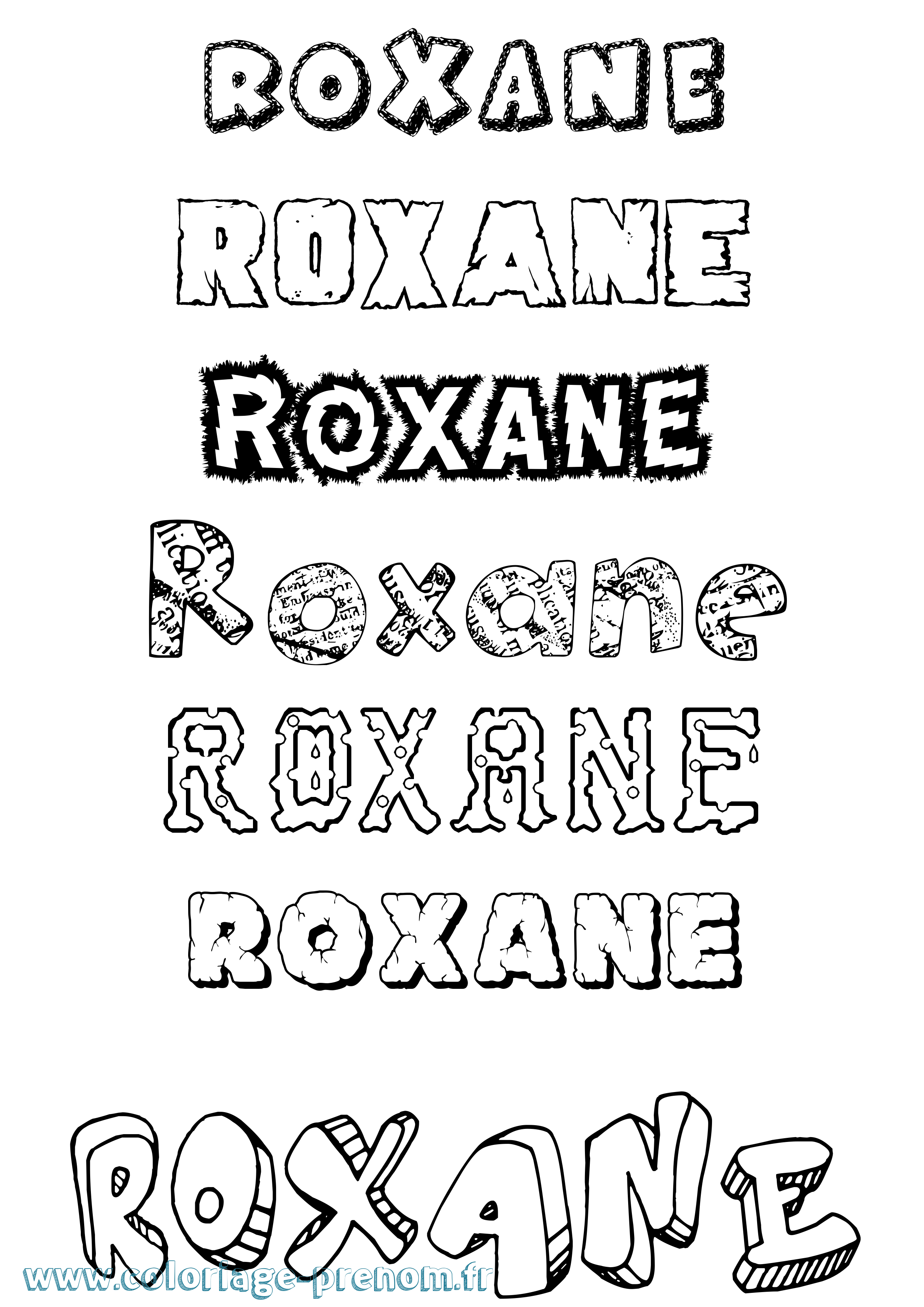 Coloriage prénom Roxane Destructuré