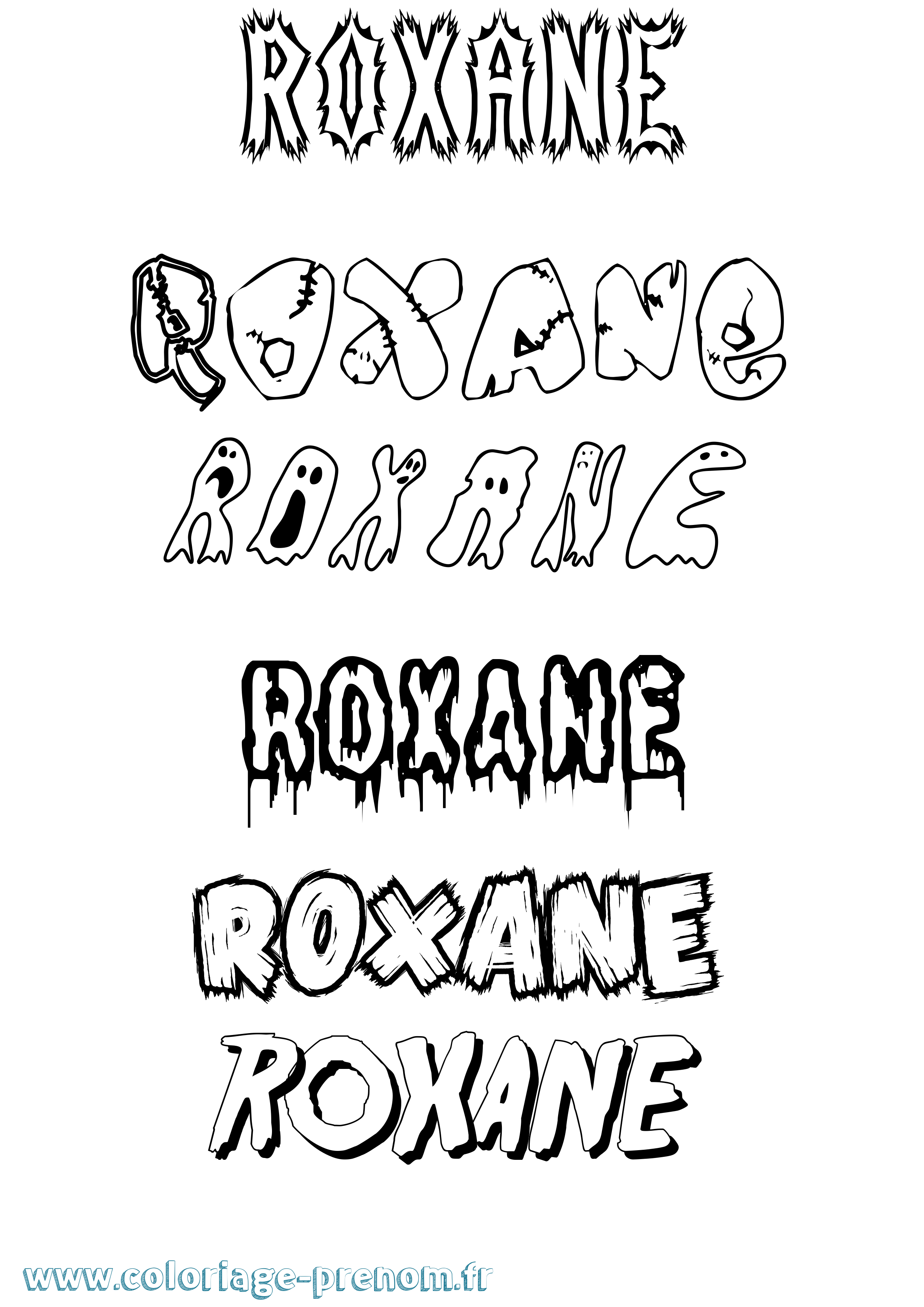 Coloriage prénom Roxane Frisson