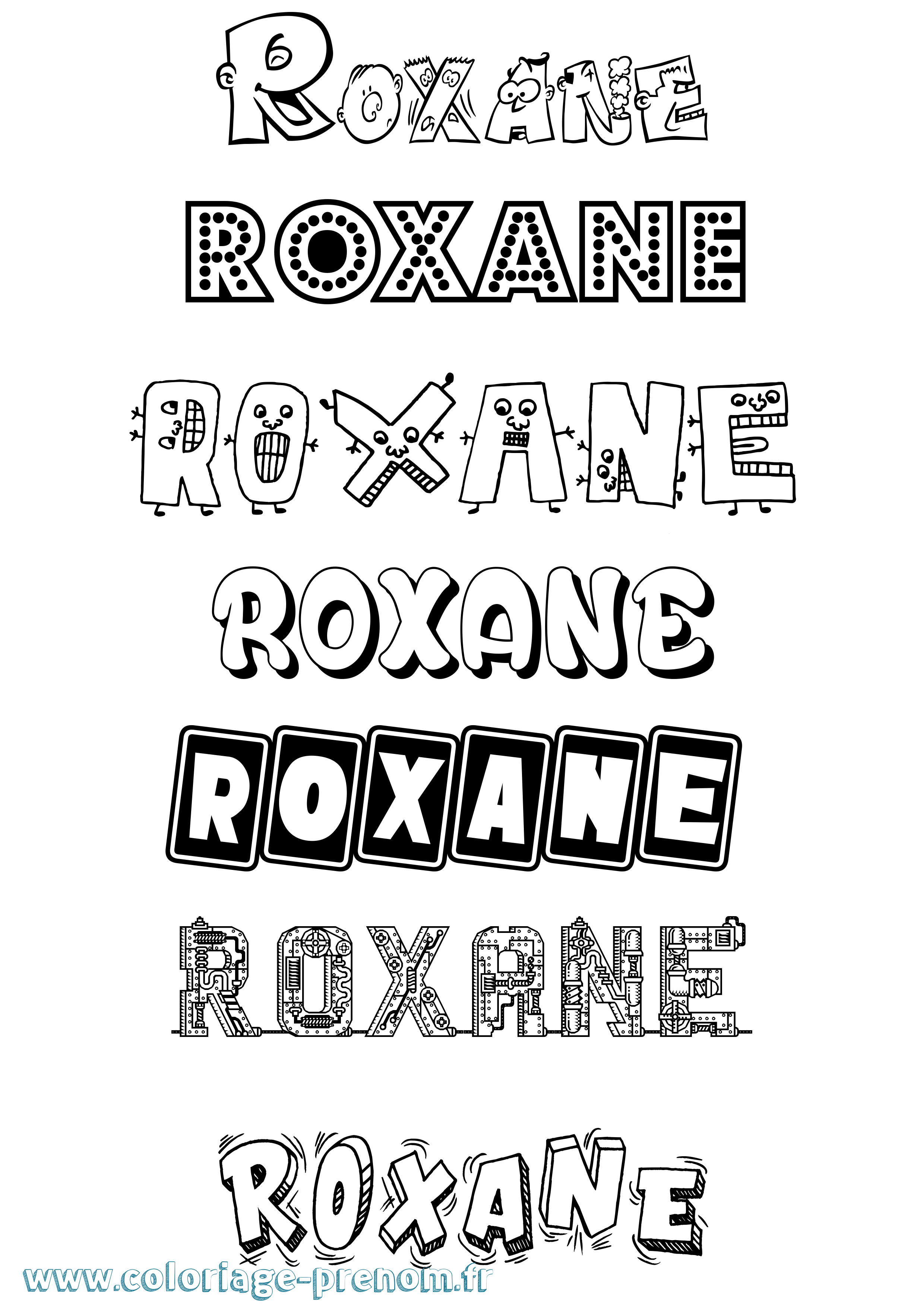 Coloriage prénom Roxane Fun