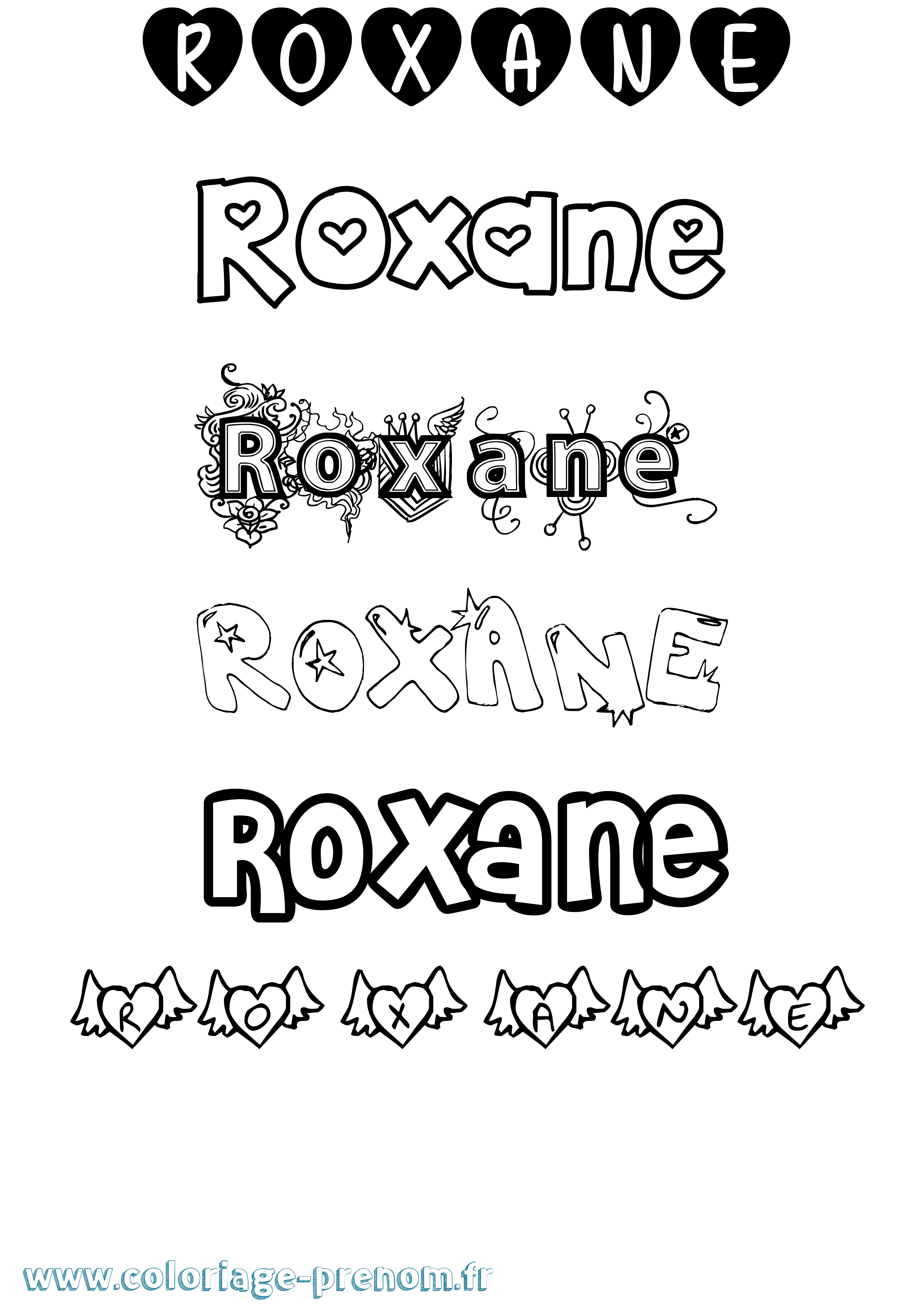 Coloriage prénom Roxane Girly