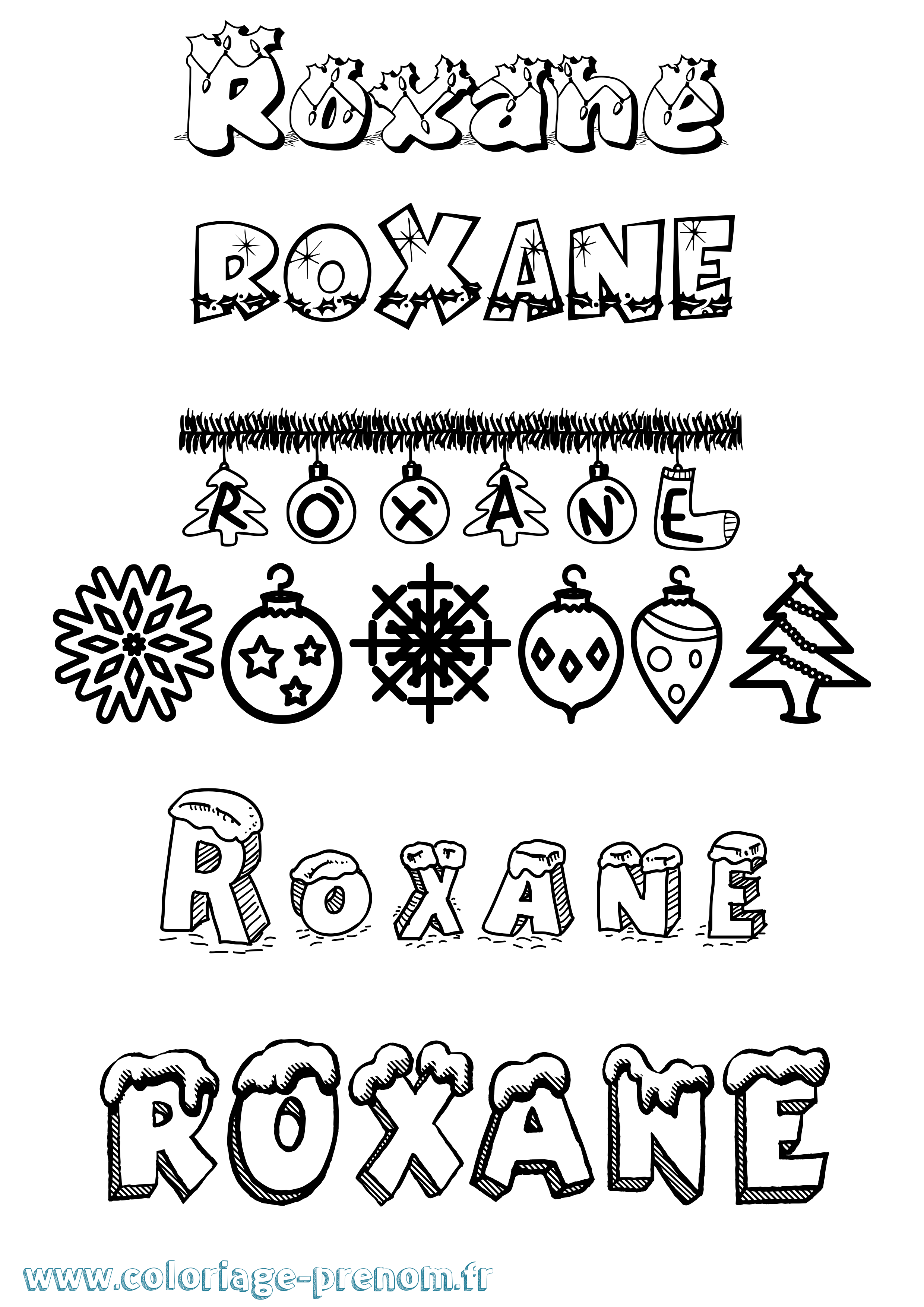 Coloriage prénom Roxane Noël