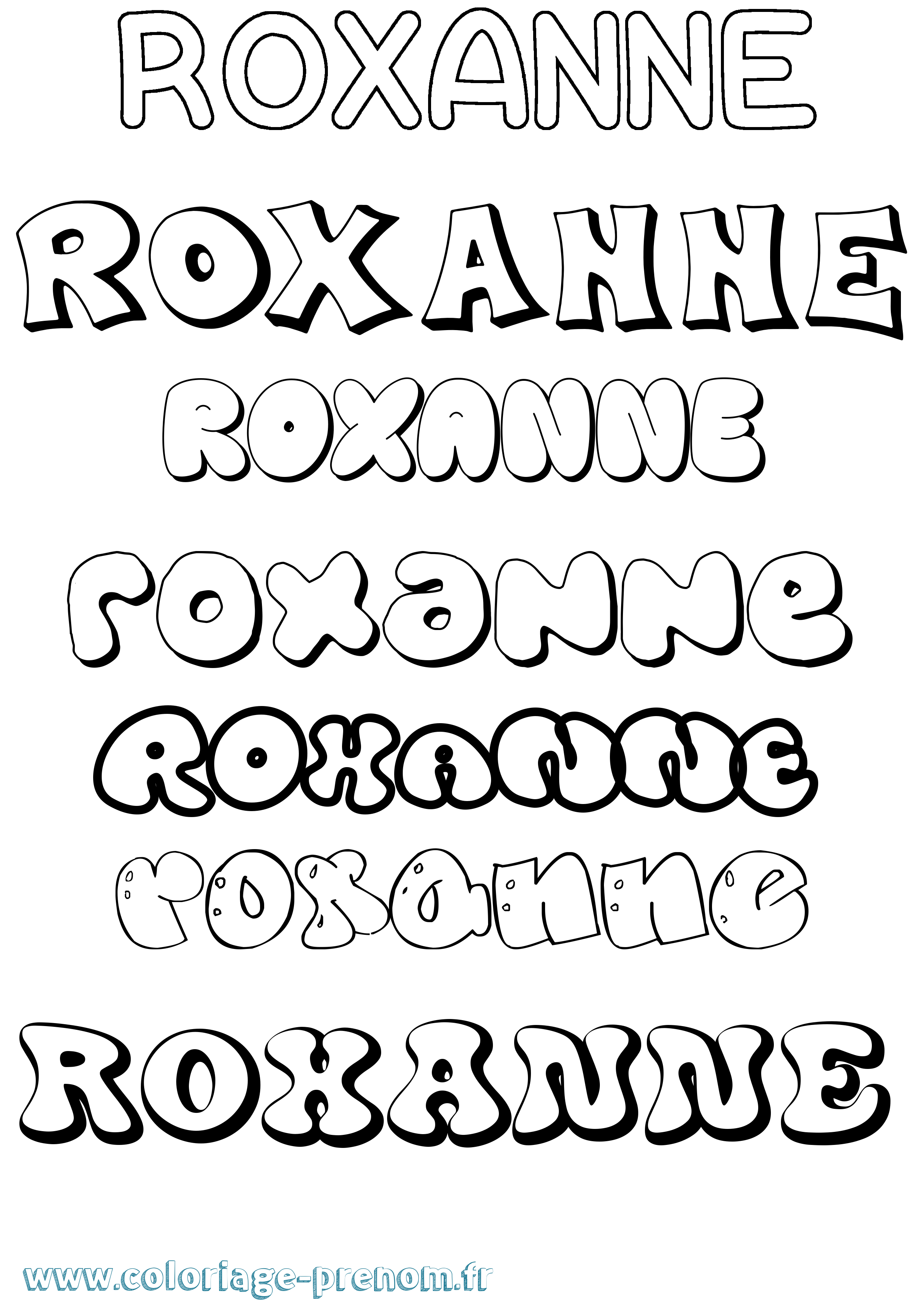 Coloriage prénom Roxanne Bubble