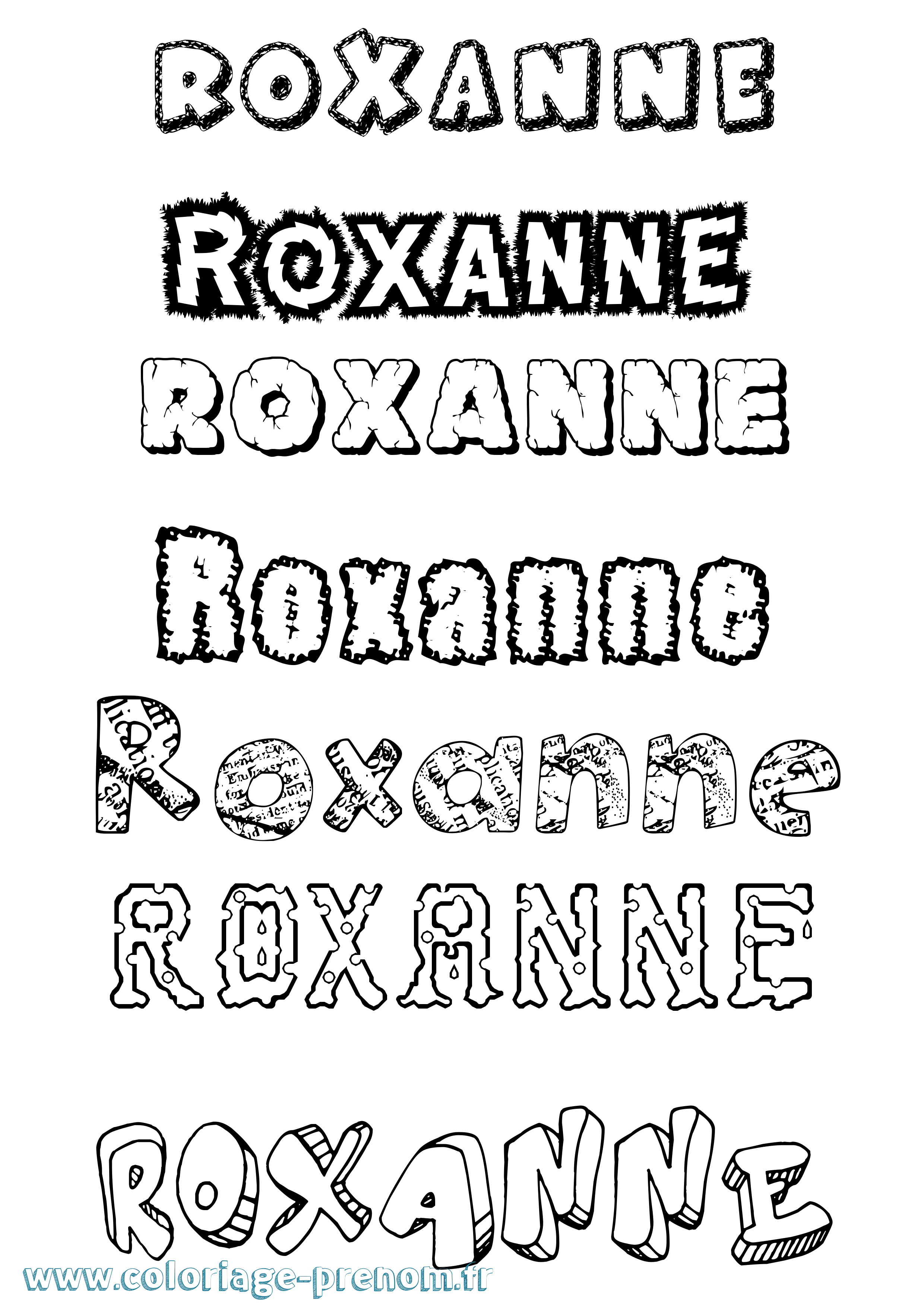 Coloriage prénom Roxanne Destructuré