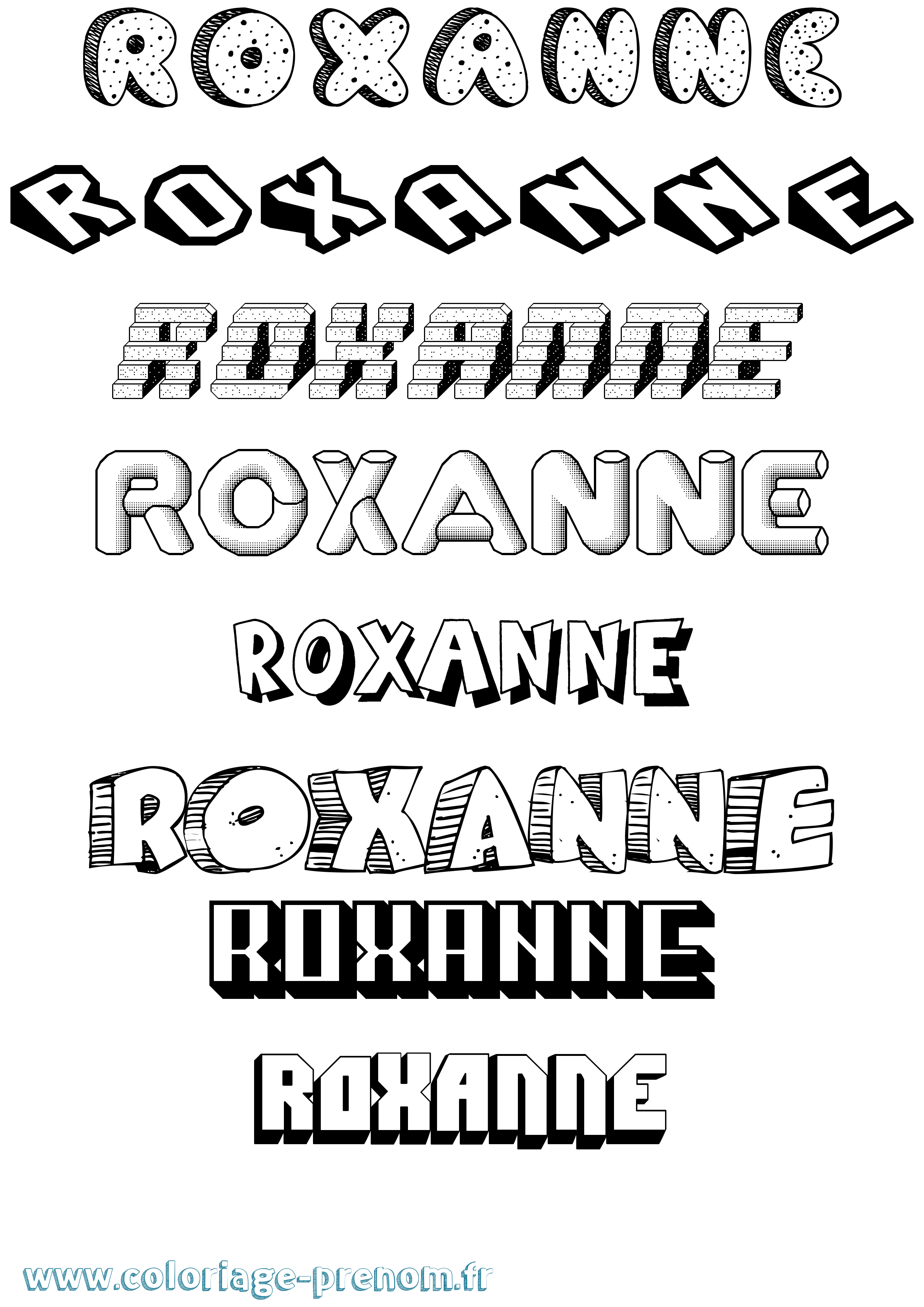 Coloriage prénom Roxanne Effet 3D