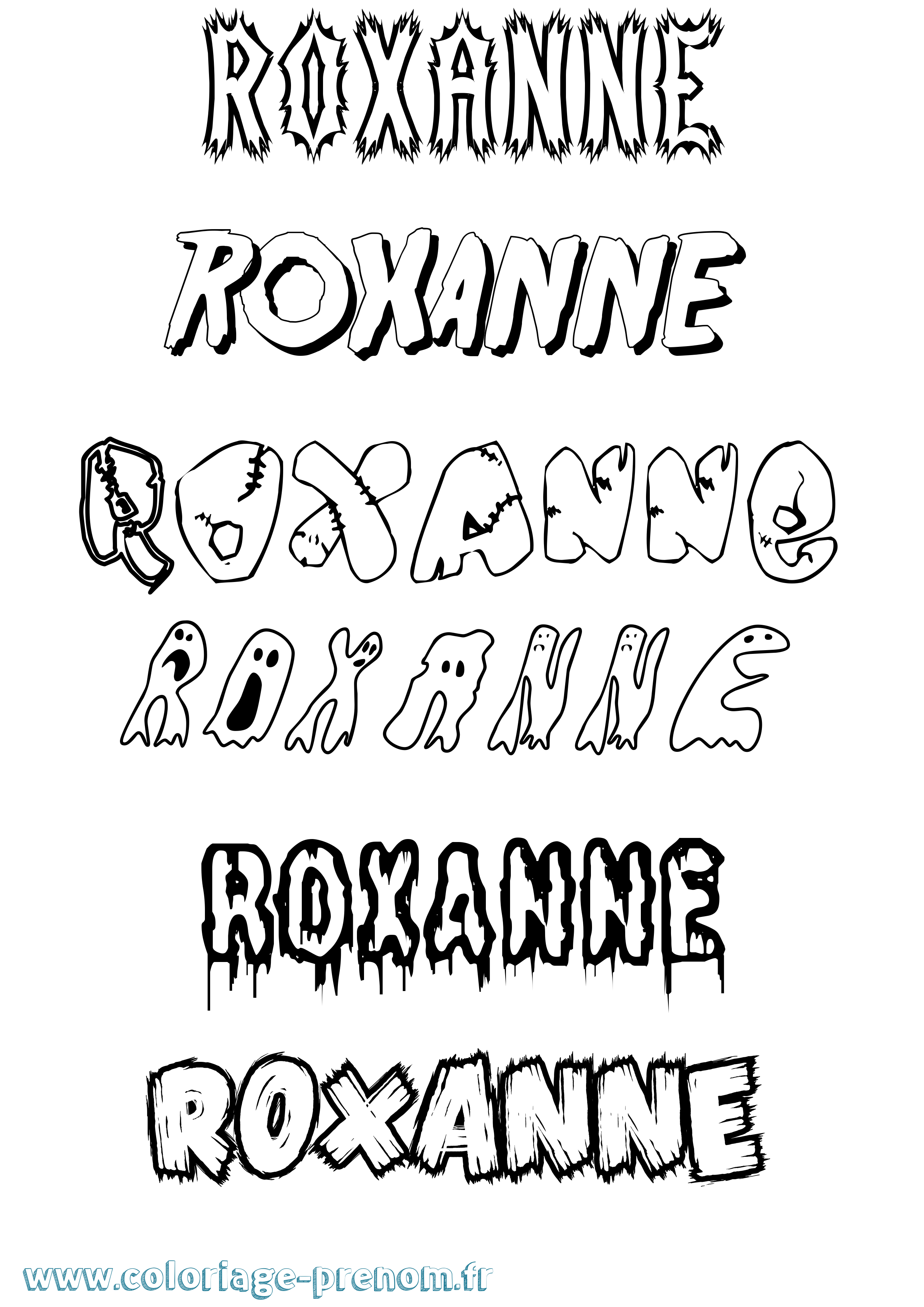Coloriage prénom Roxanne Frisson