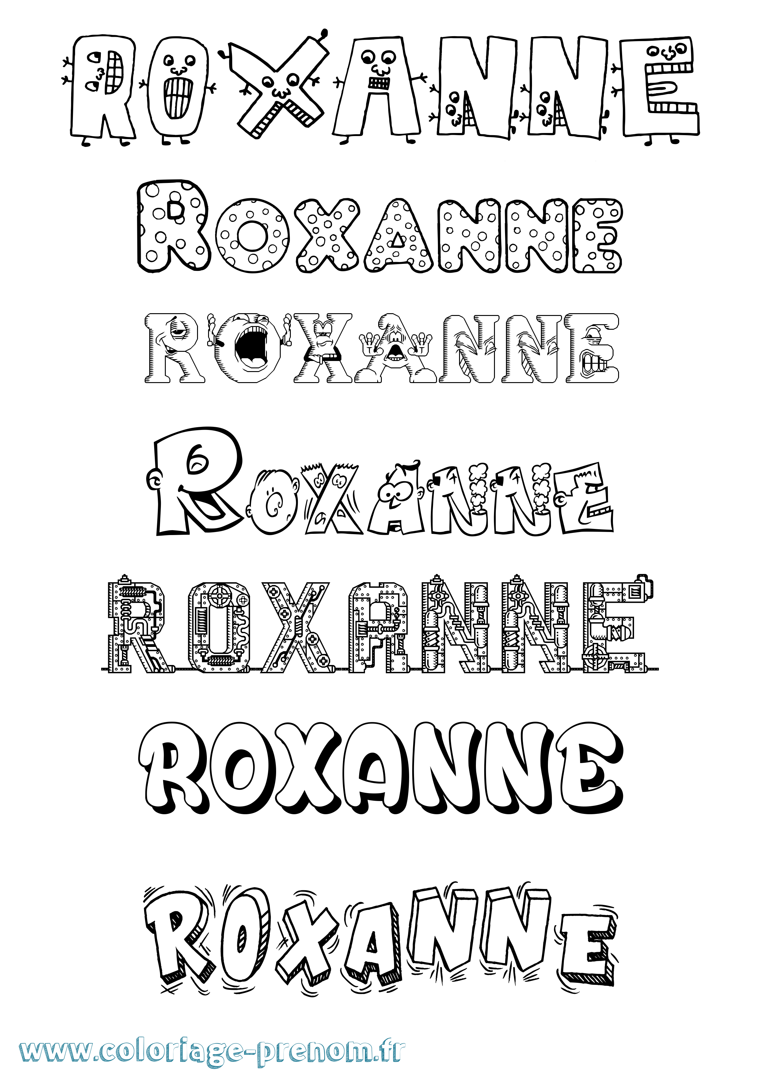 Coloriage prénom Roxanne Fun