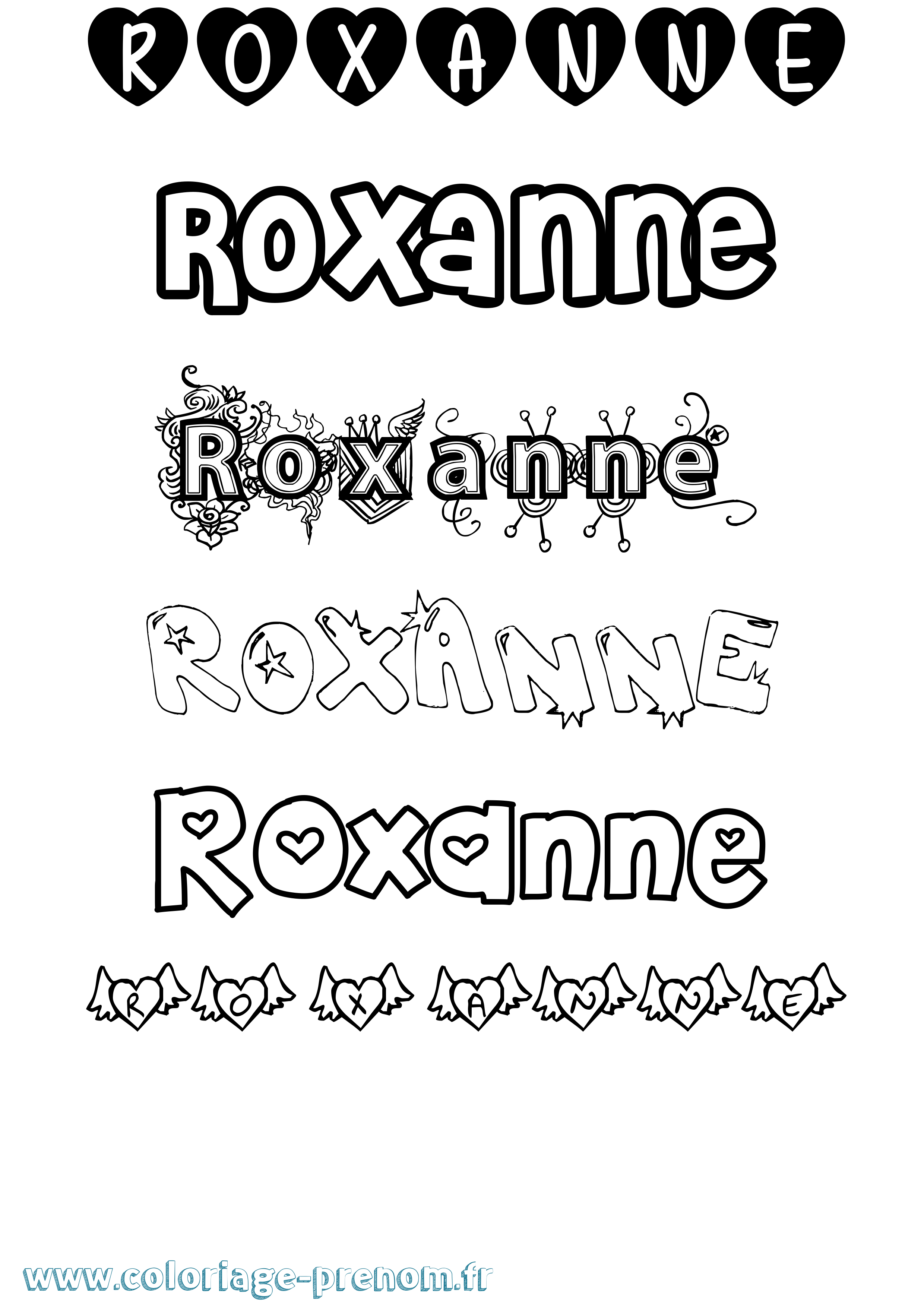 Coloriage prénom Roxanne Girly