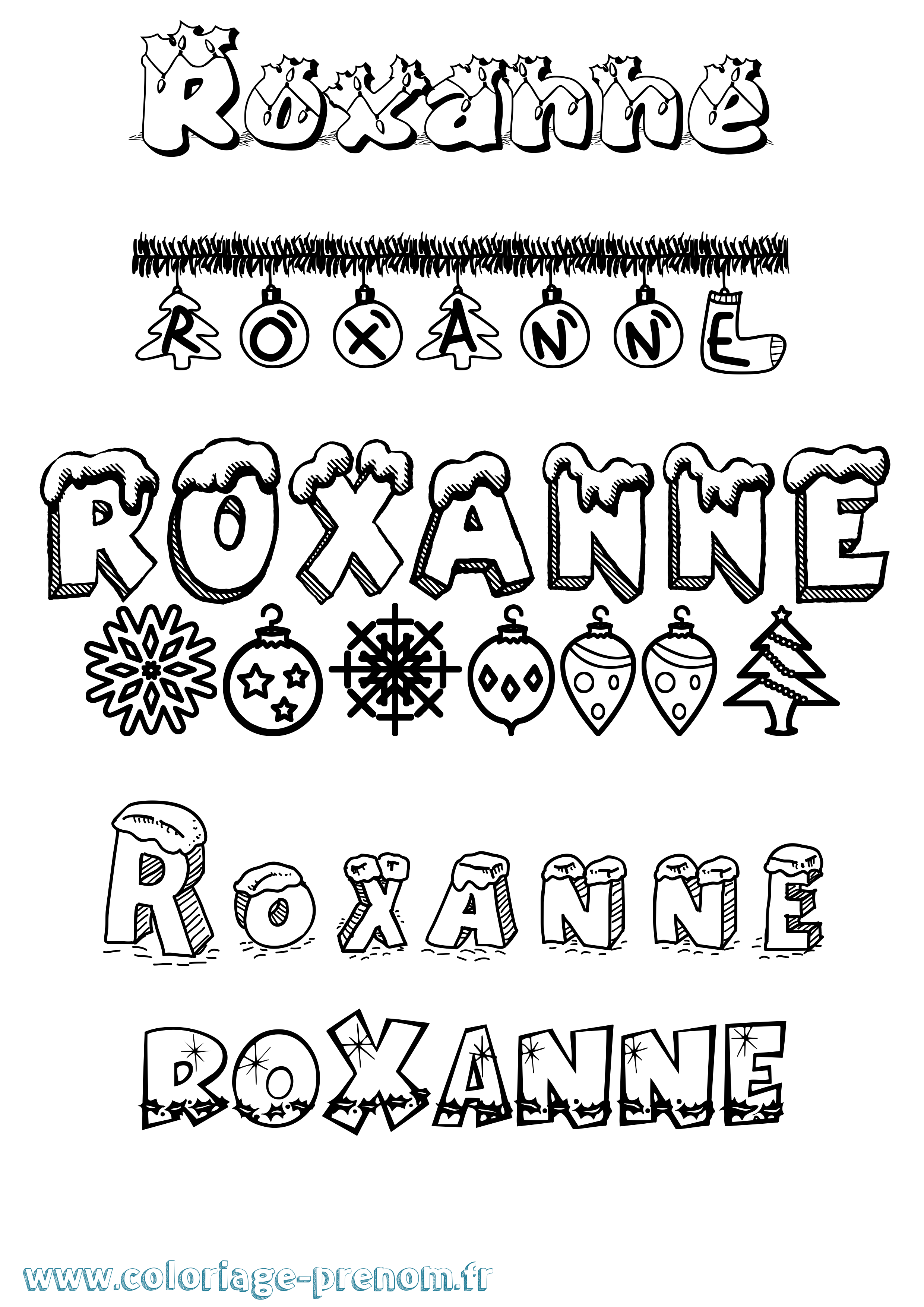 Coloriage prénom Roxanne Noël
