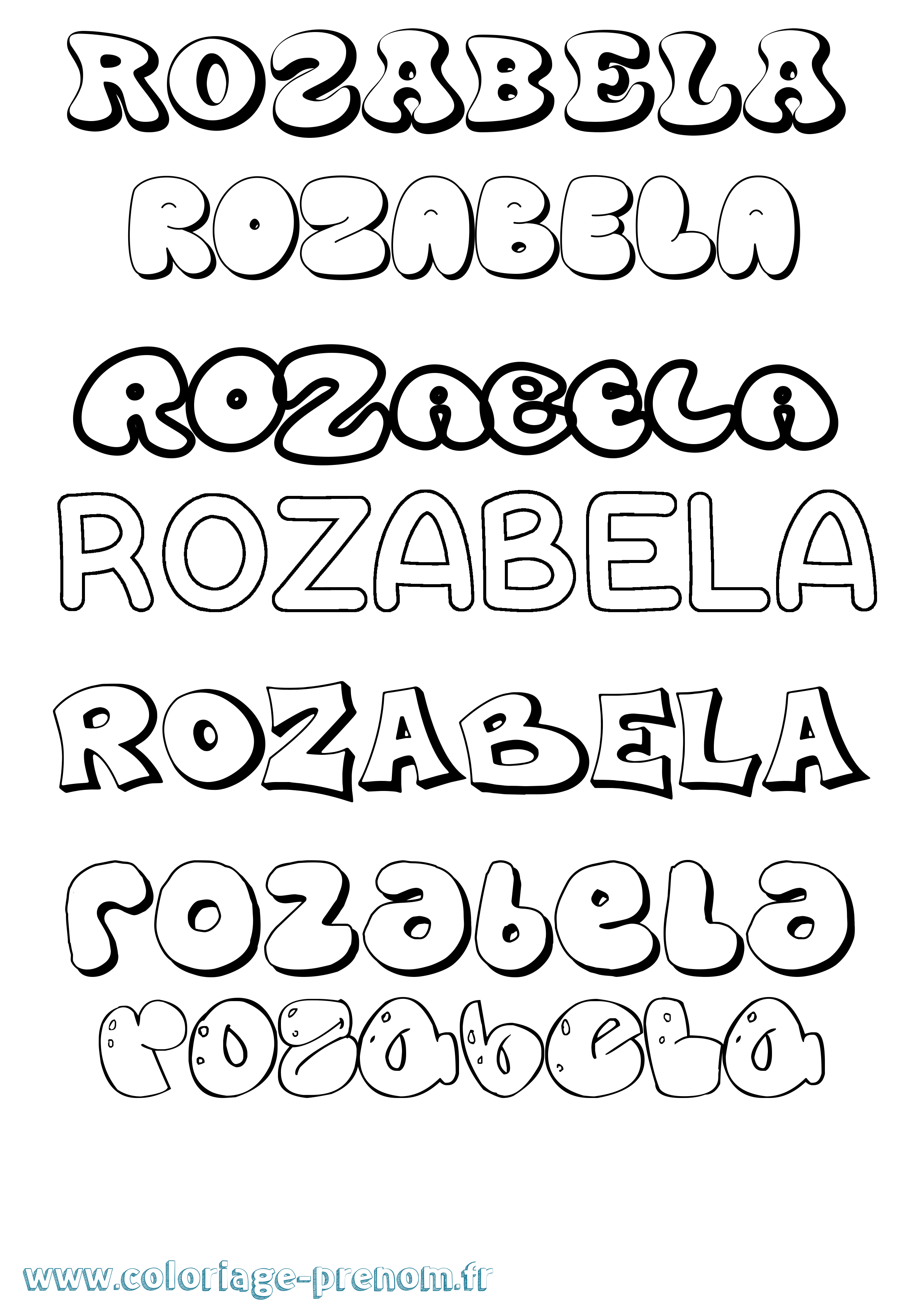 Coloriage prénom Rozabela Bubble