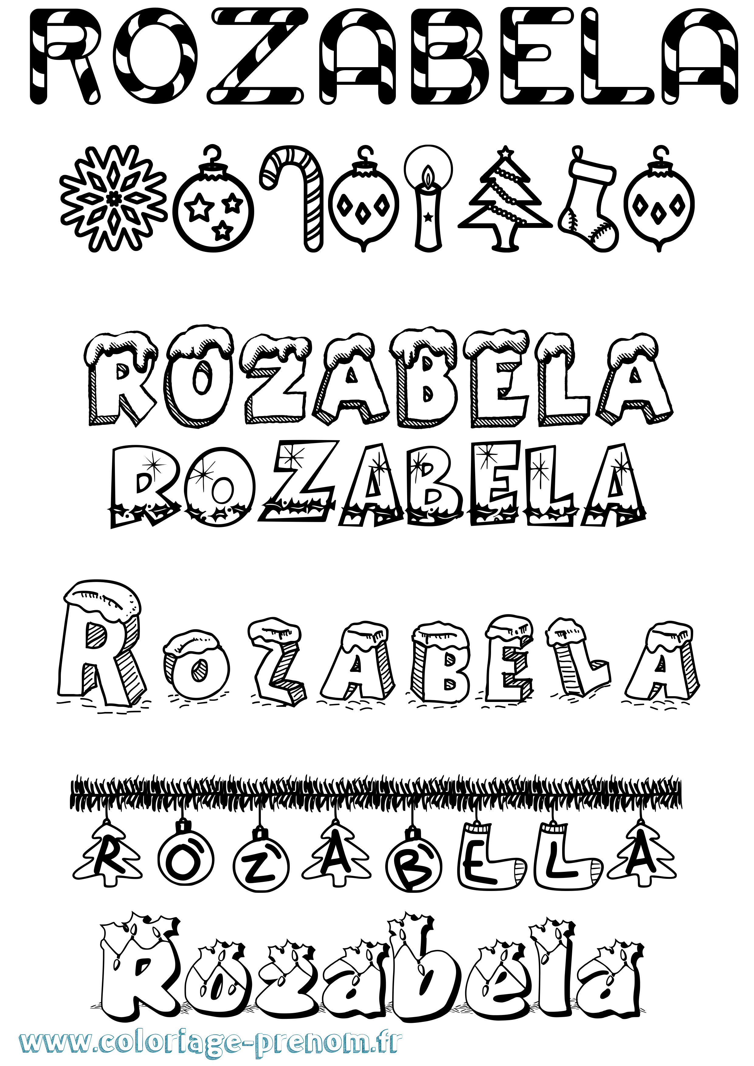 Coloriage prénom Rozabela Noël