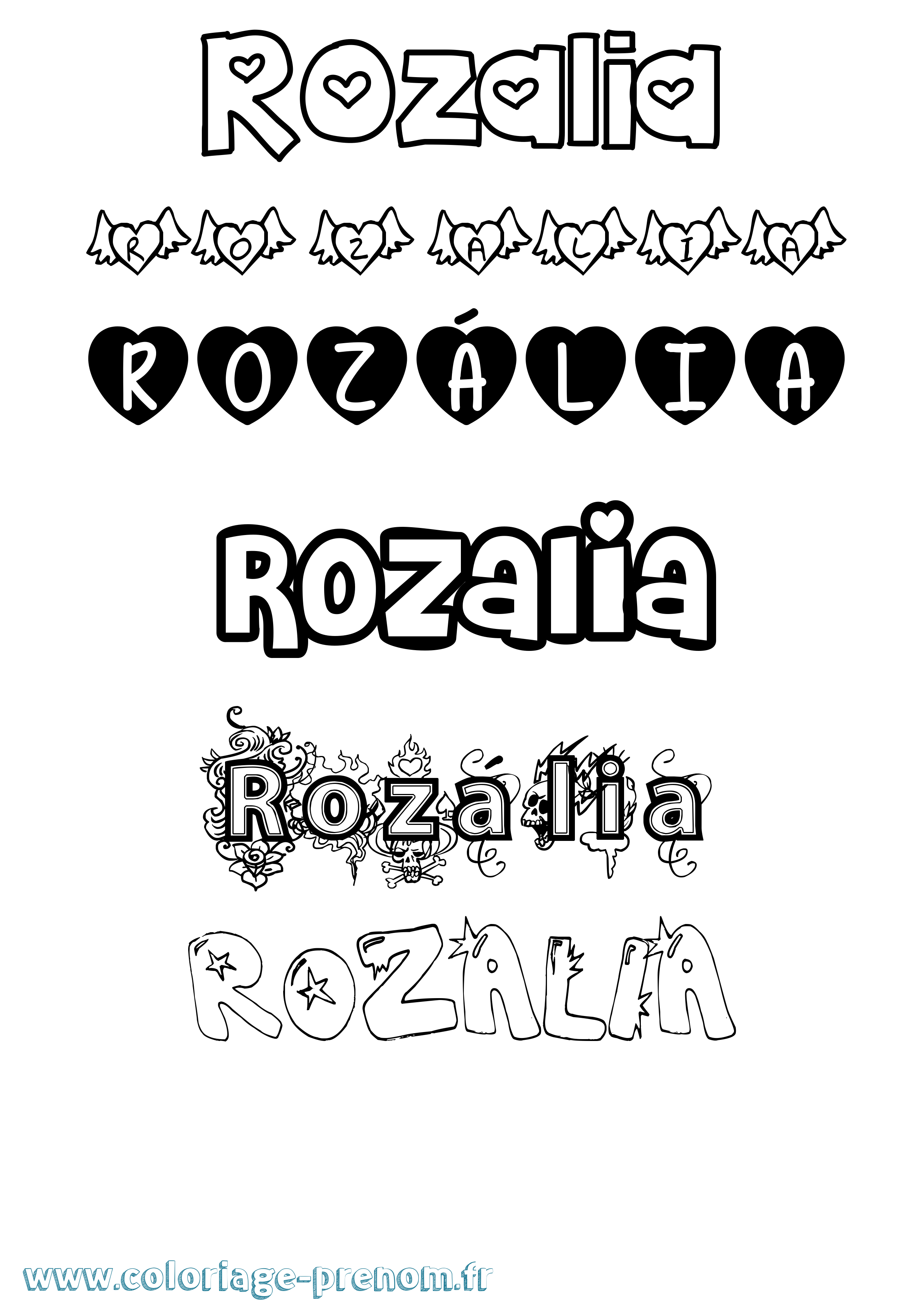 Coloriage Rozália Girly Coloriage prénom Rozália Girly
