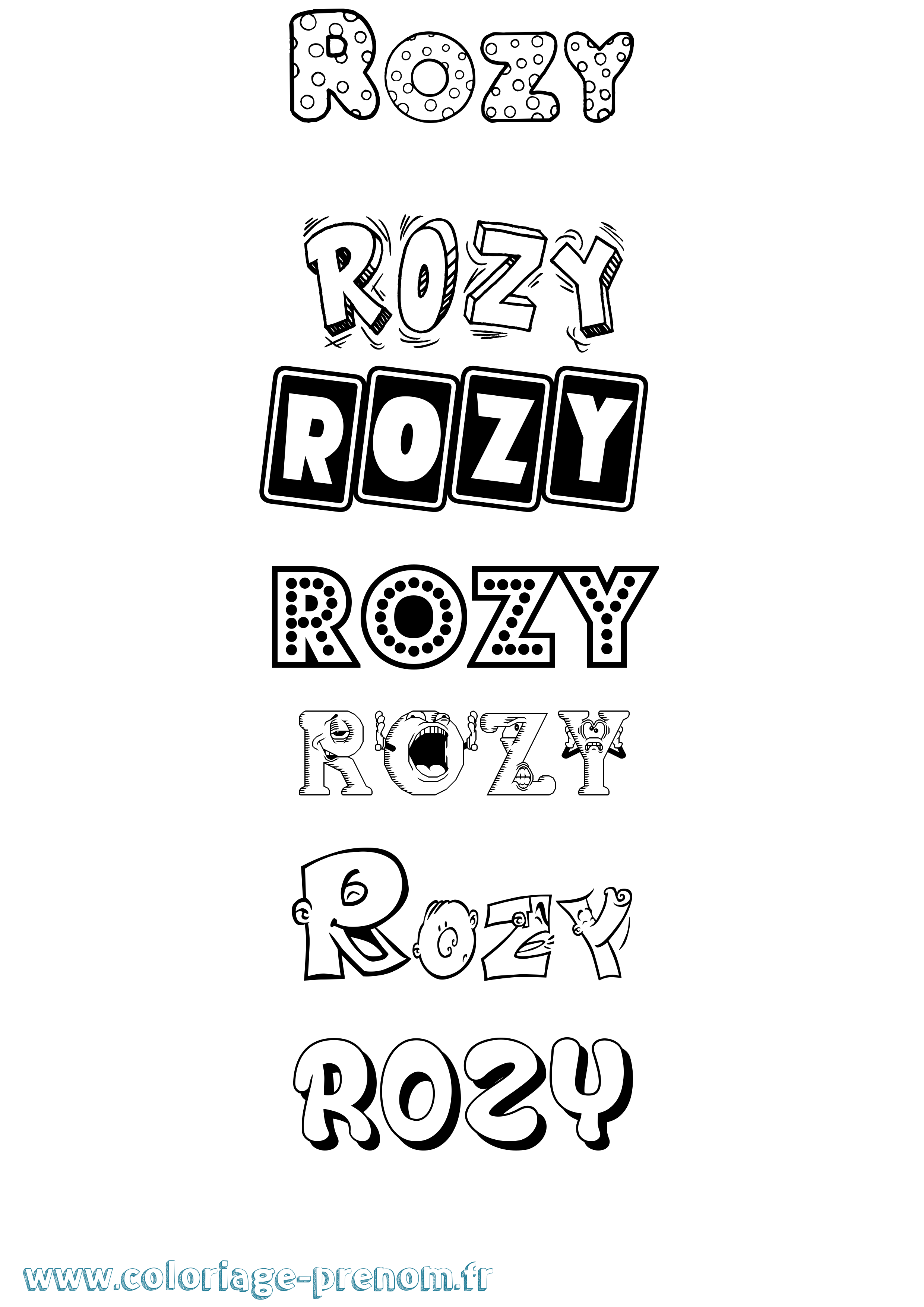 Coloriage prénom Rozy Fun