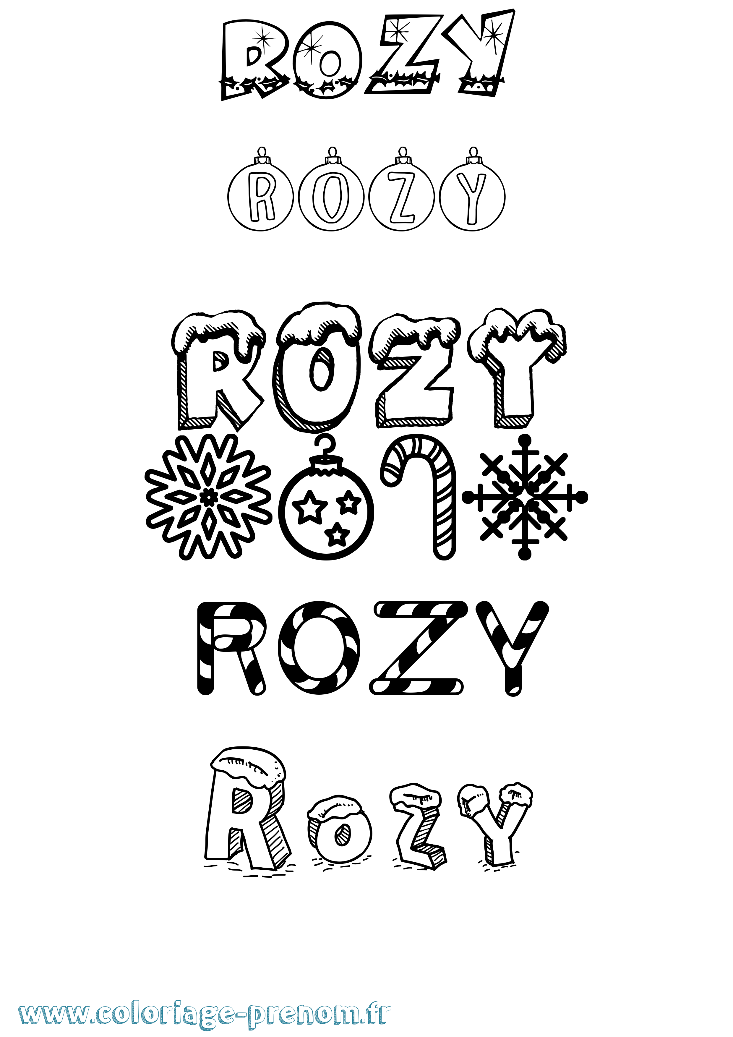 Coloriage prénom Rozy Noël