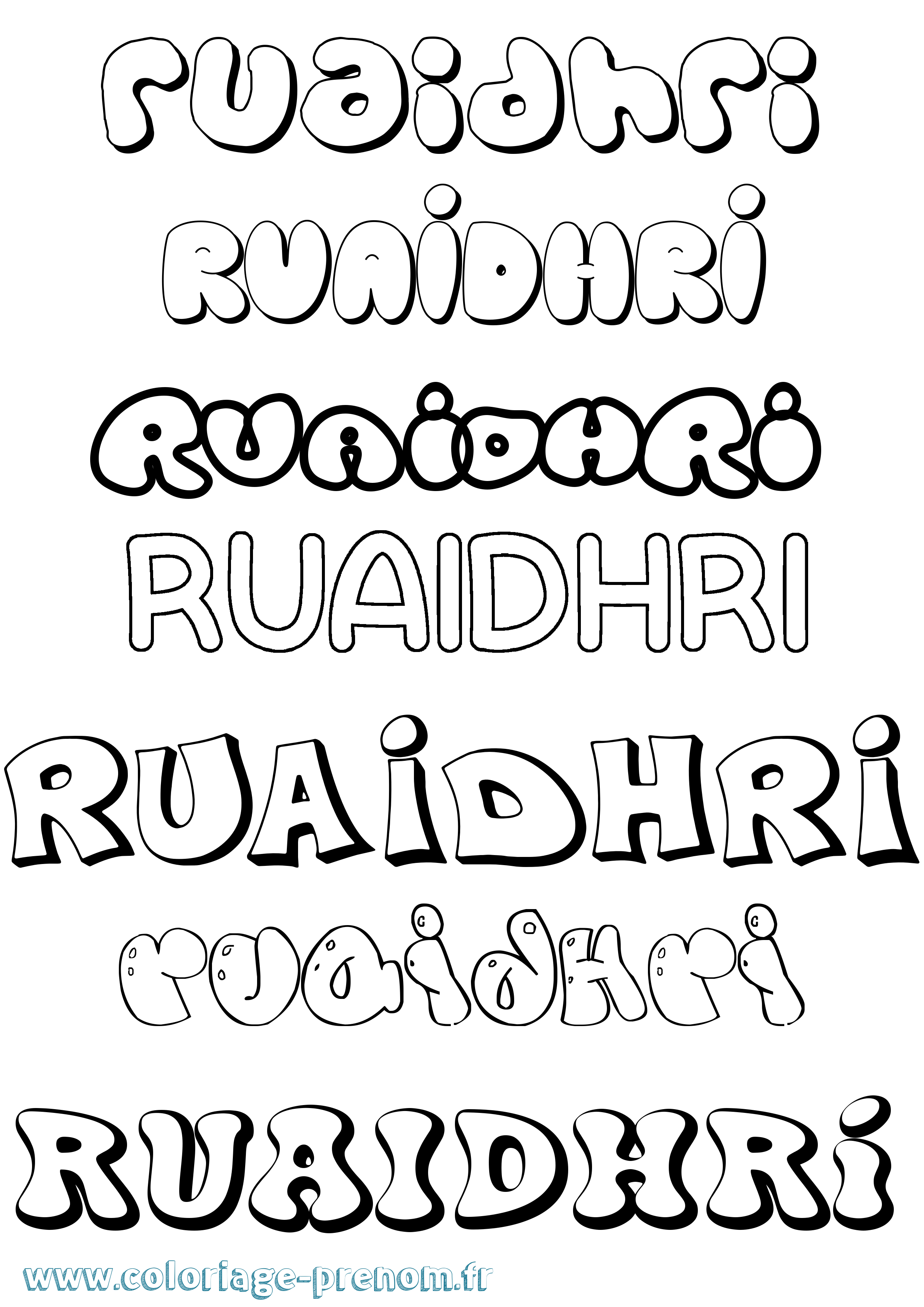 Coloriage prénom Ruaidhrí Bubble