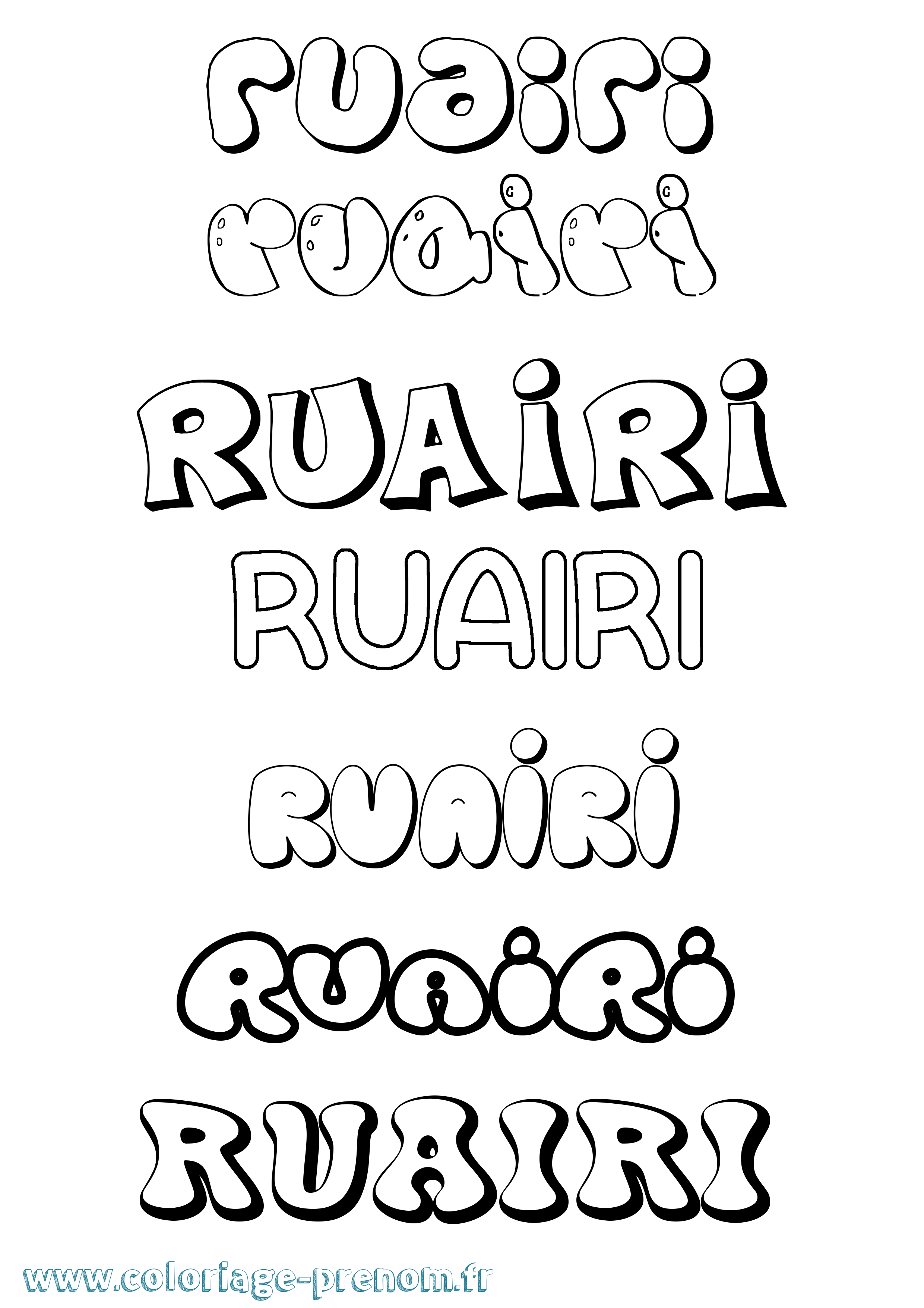 Coloriage prénom Ruairi Bubble