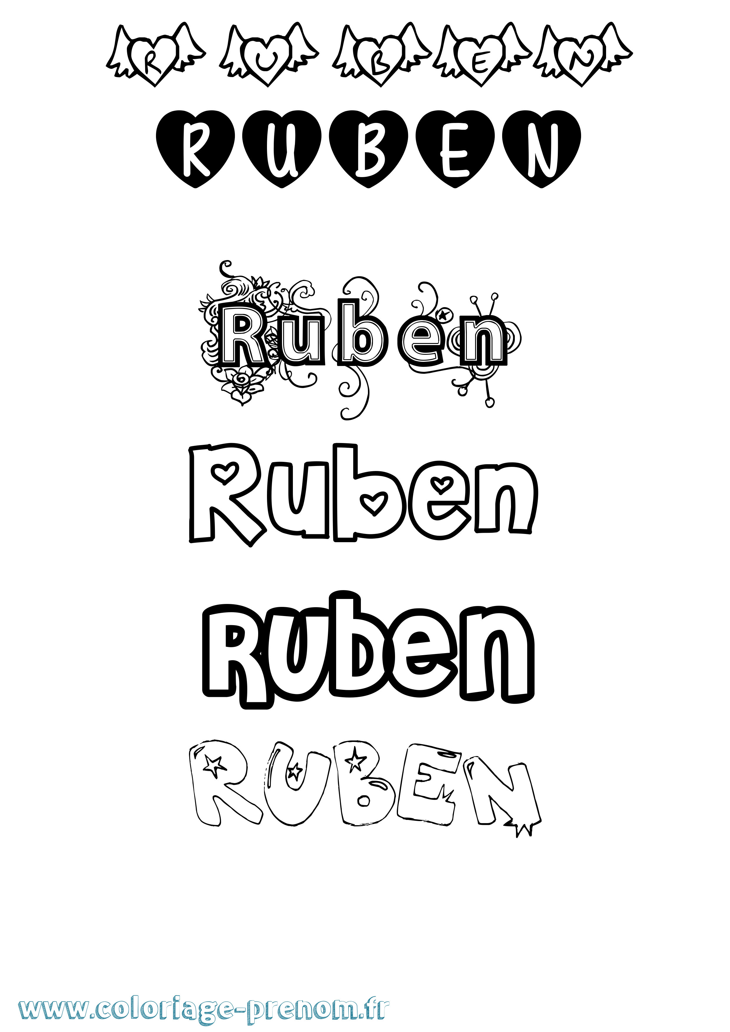 Coloriage prénom Ruben Girly