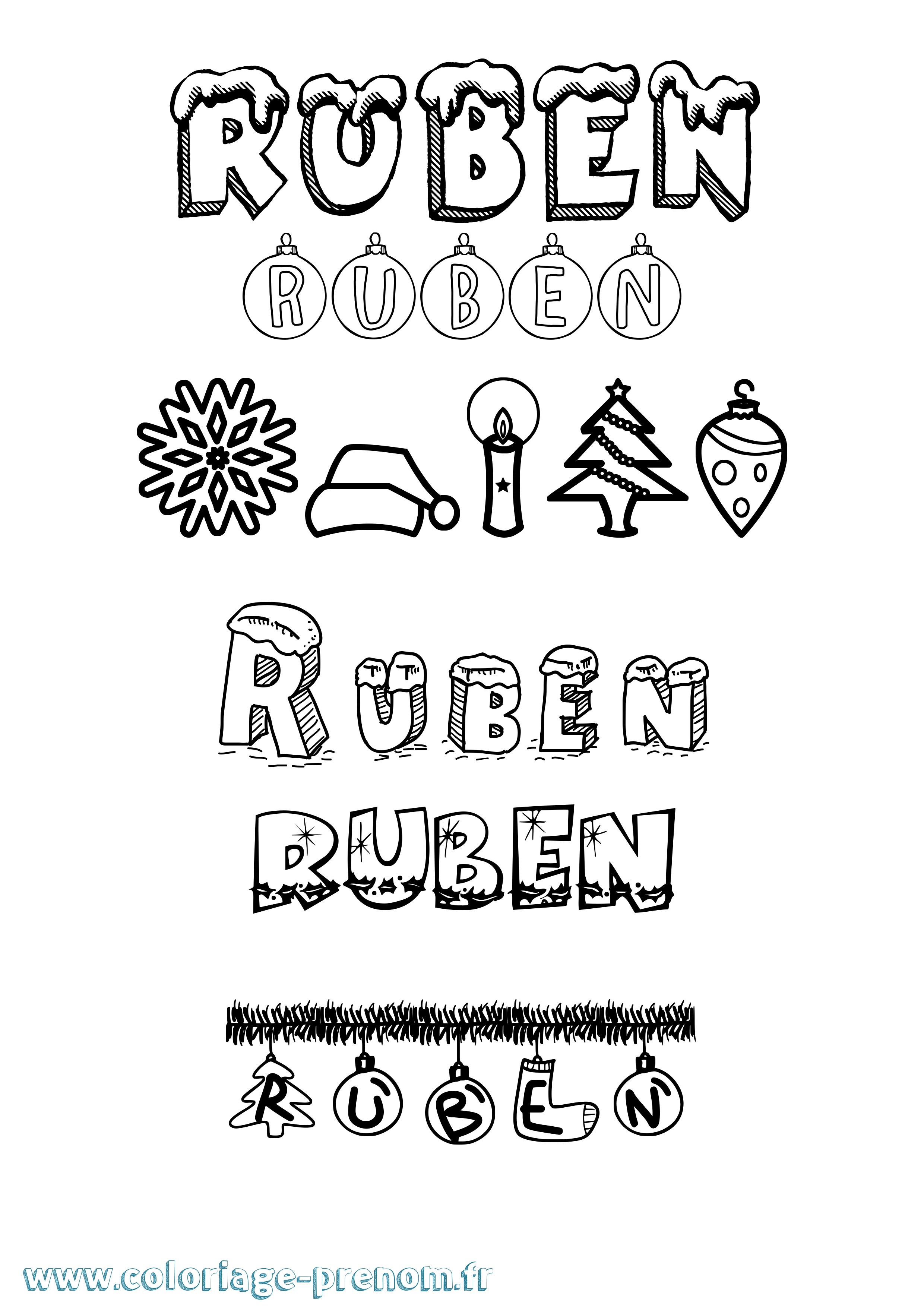 Coloriage Ruben Noël Coloriage prénom Ruben Noël