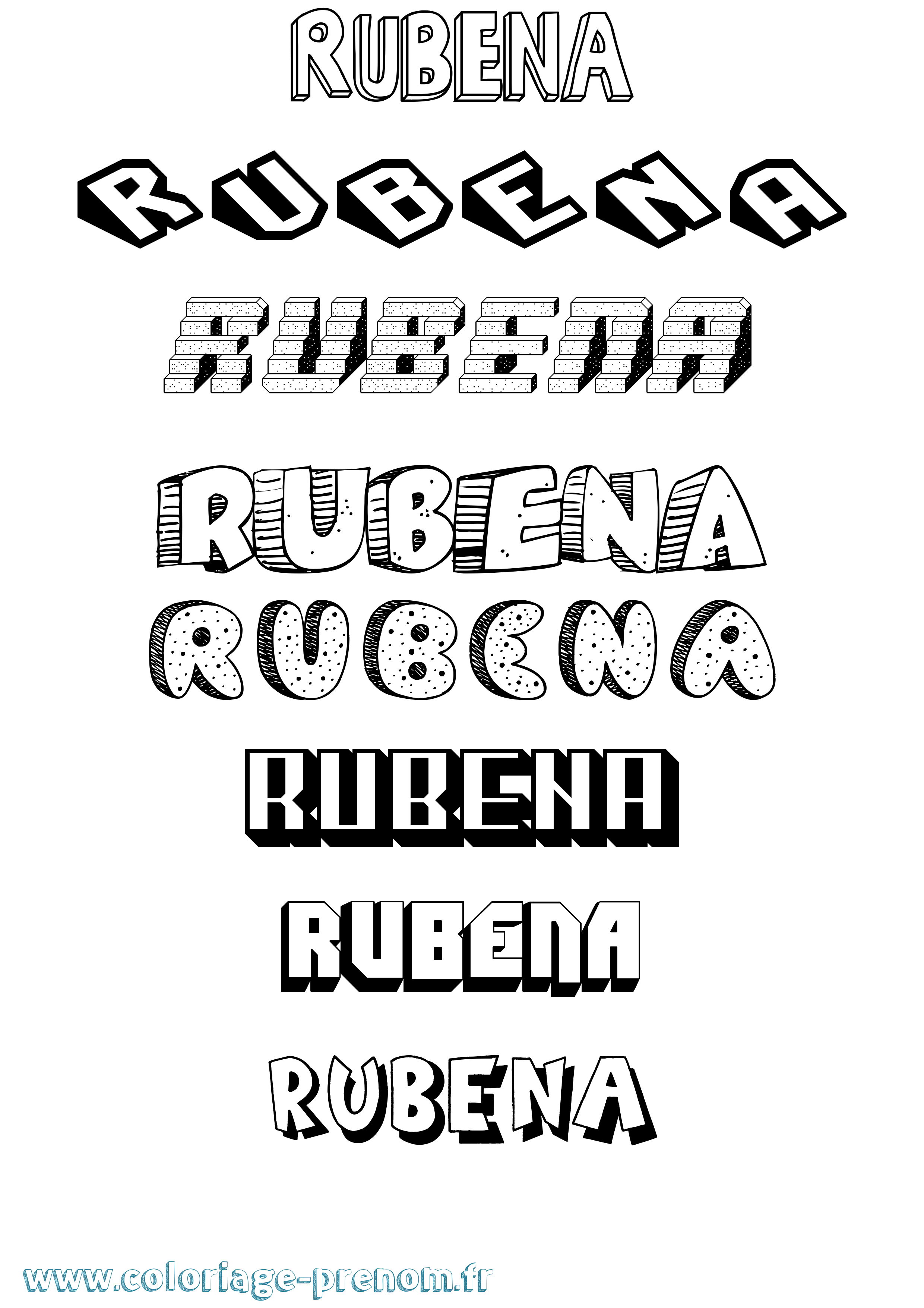 Coloriage prénom Rubena Effet 3D