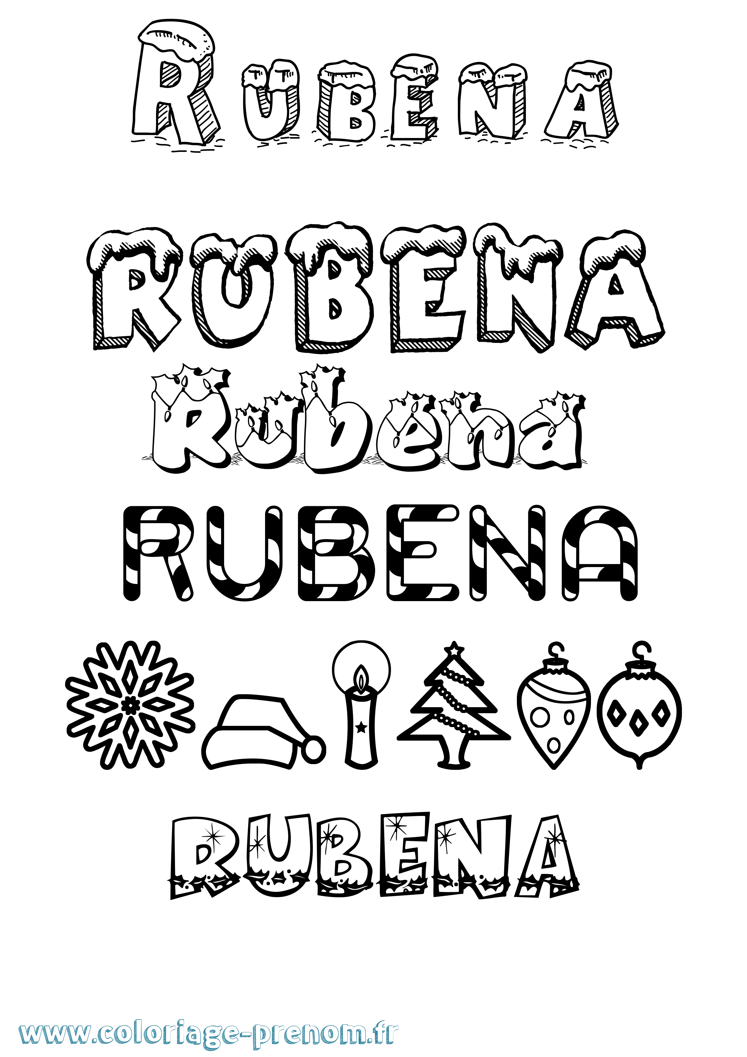 Coloriage prénom Rubena Noël