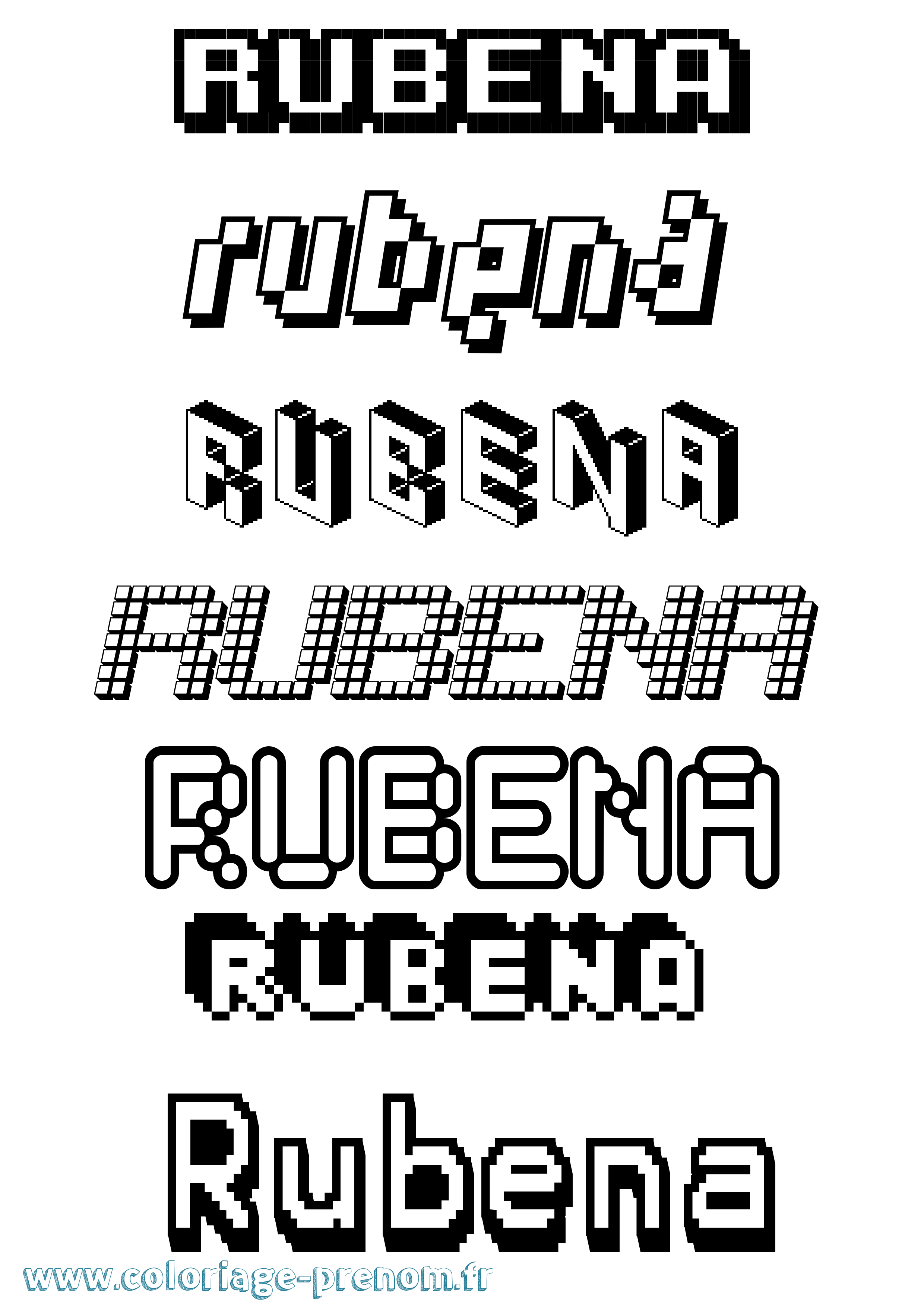 Coloriage prénom Rubena Pixel