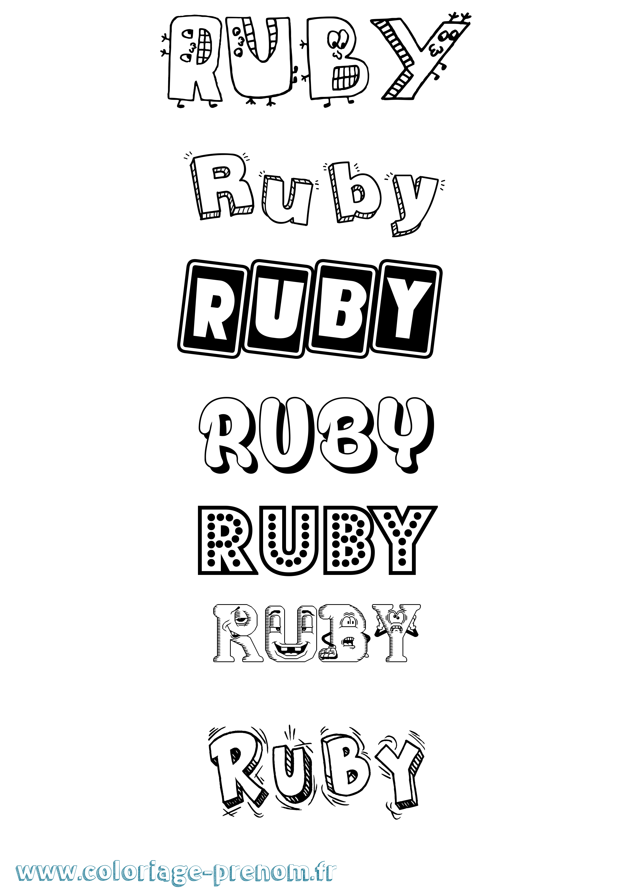 Coloriage prénom Ruby Fun