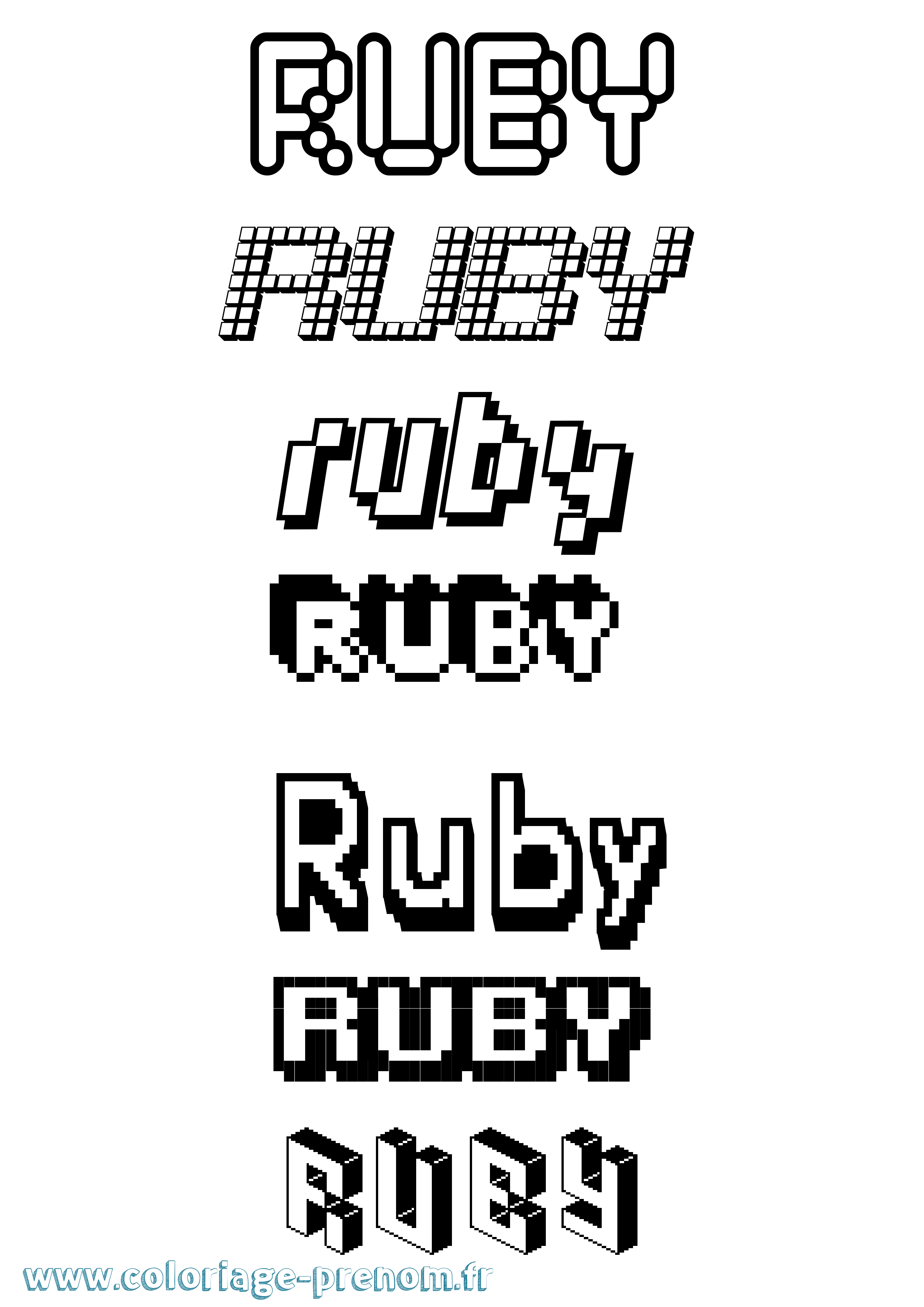 Coloriage prénom Ruby Pixel