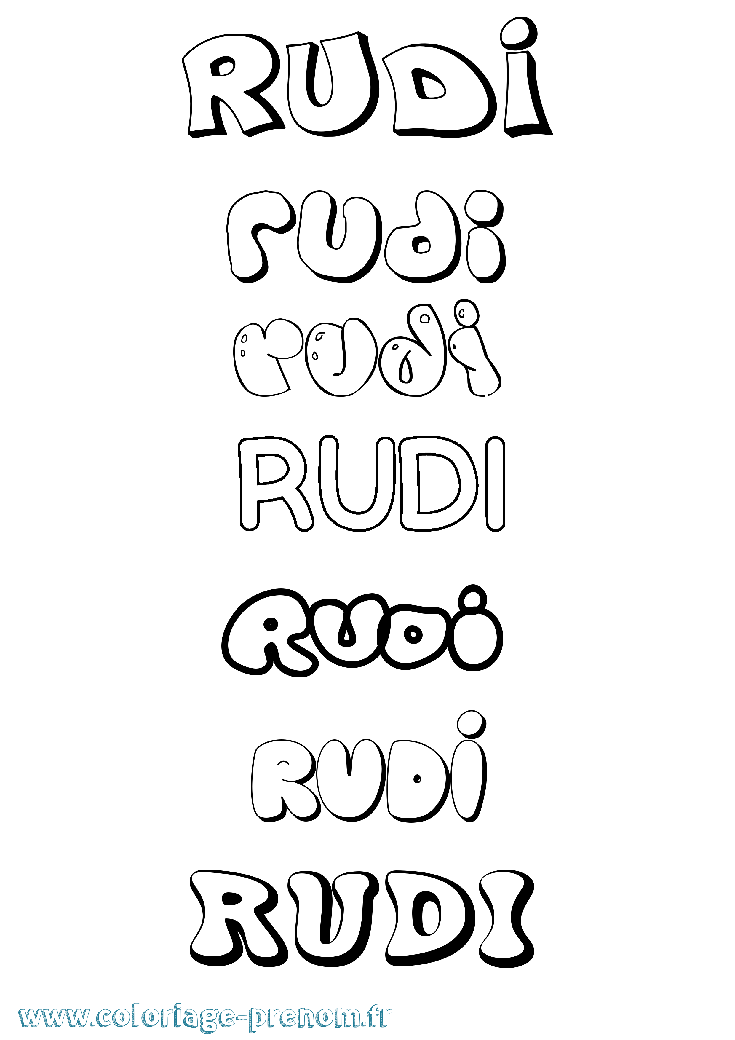 Coloriage prénom Rudi Bubble