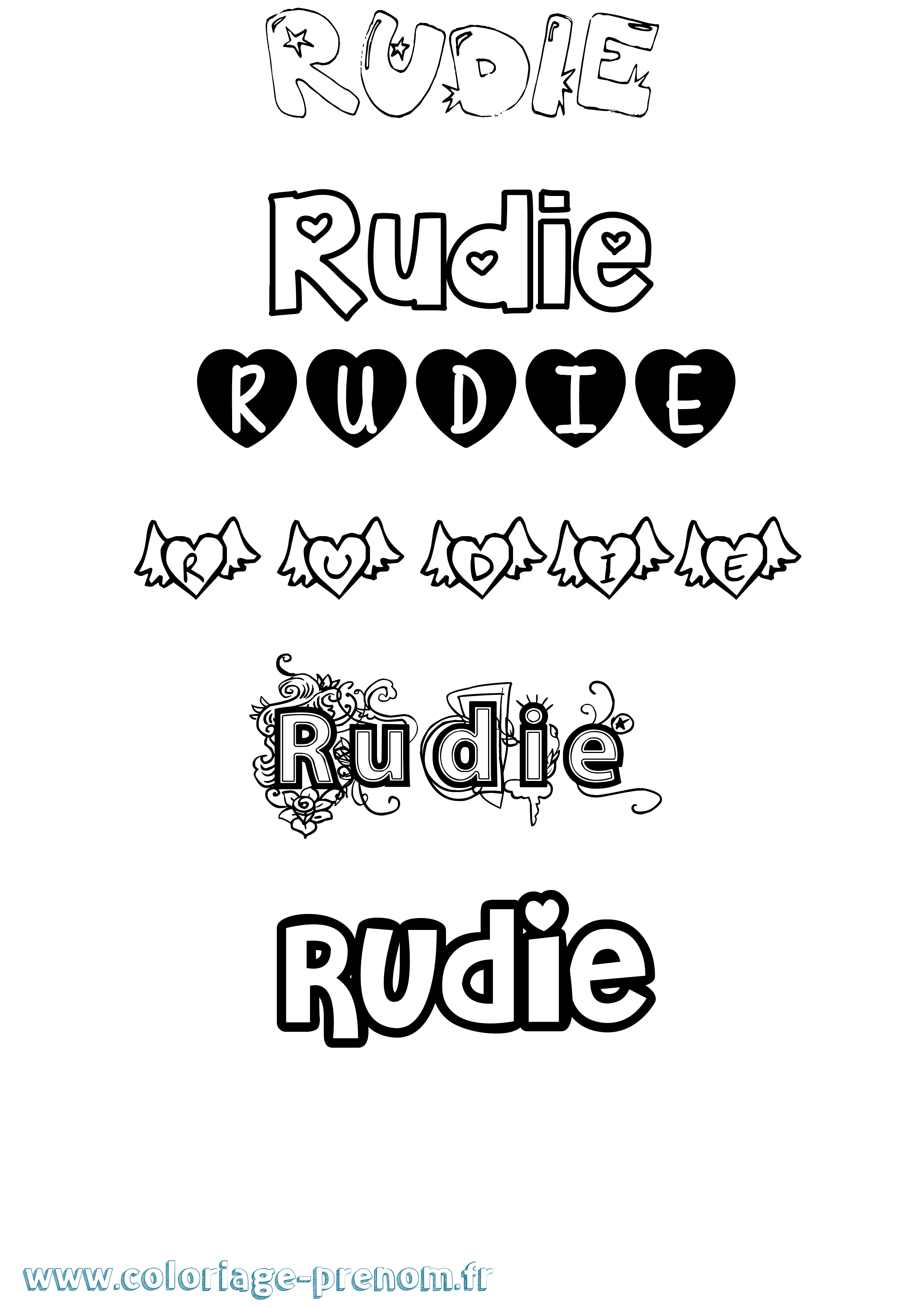 Coloriage prénom Rudie Girly
