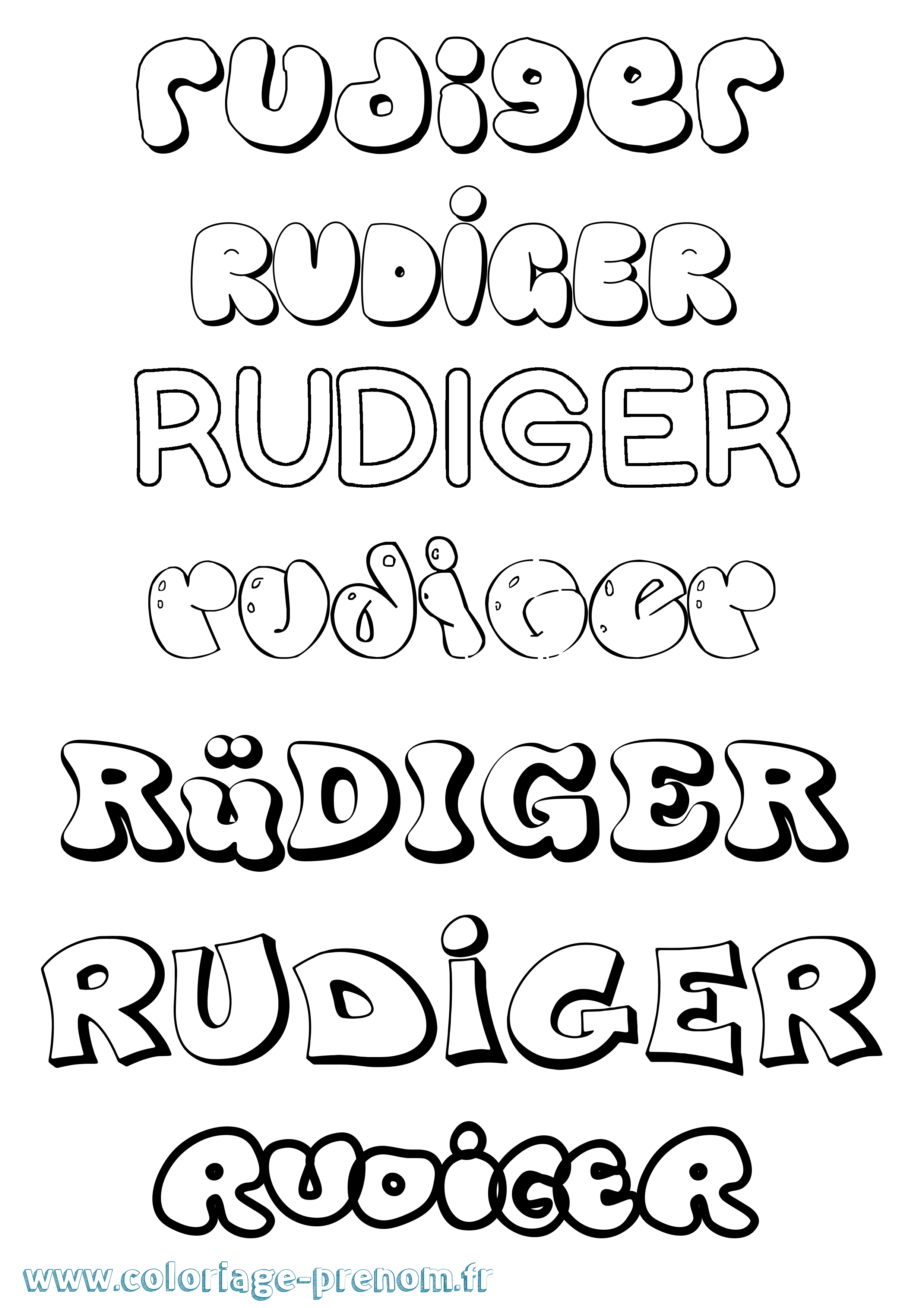 Coloriage prénom Rüdiger Bubble