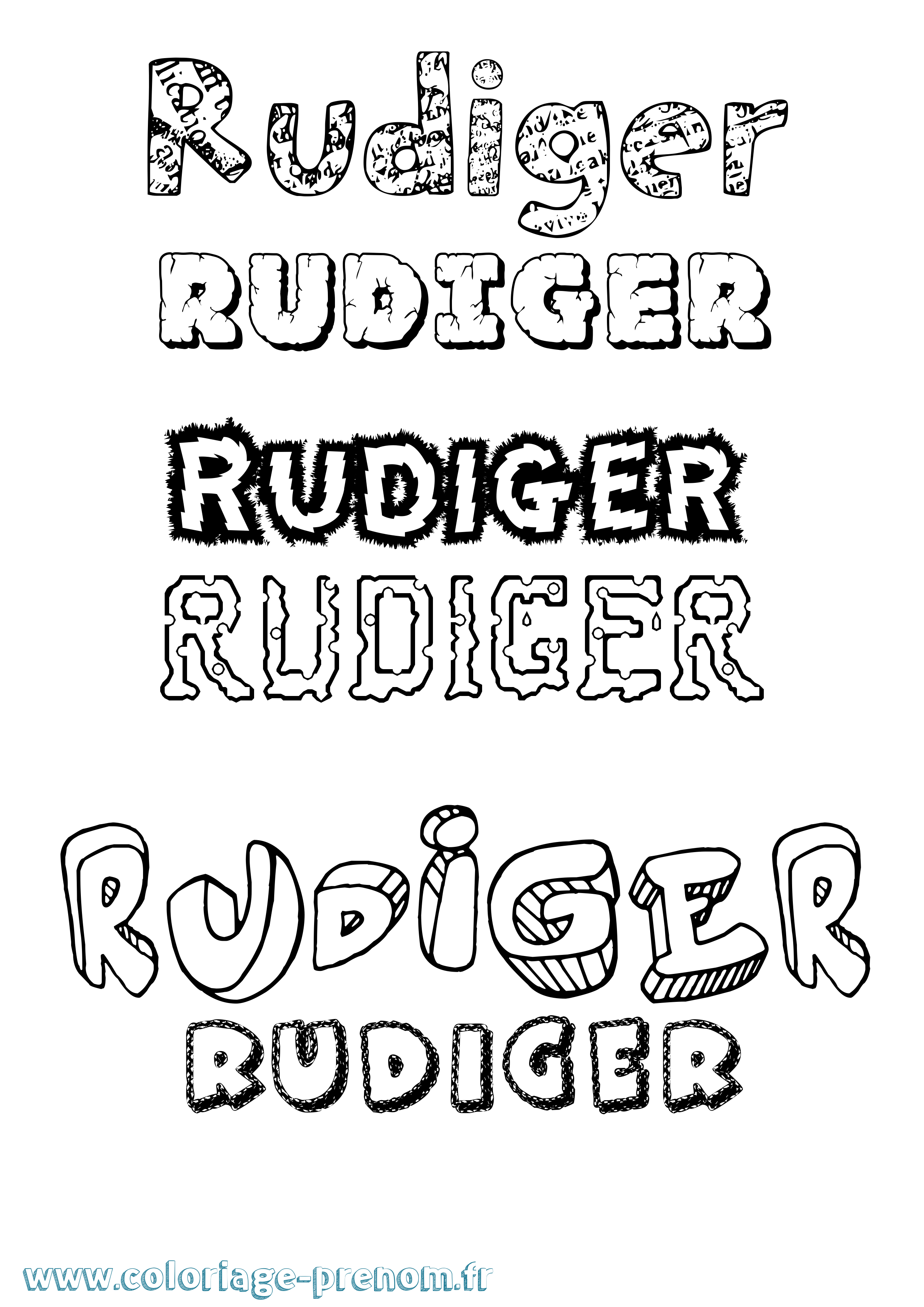 Coloriage prénom Rüdiger Destructuré