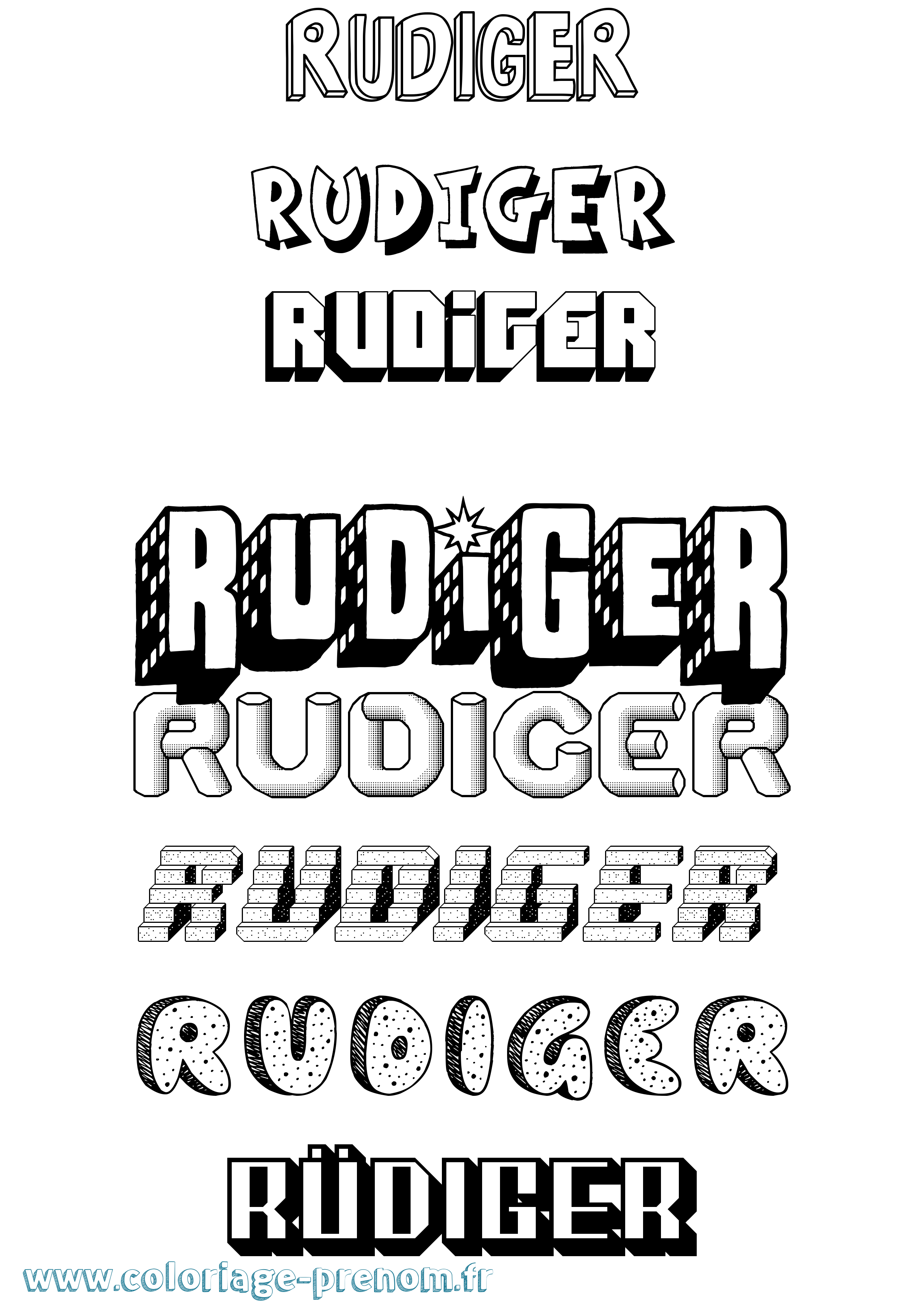 Coloriage prénom Rüdiger Effet 3D