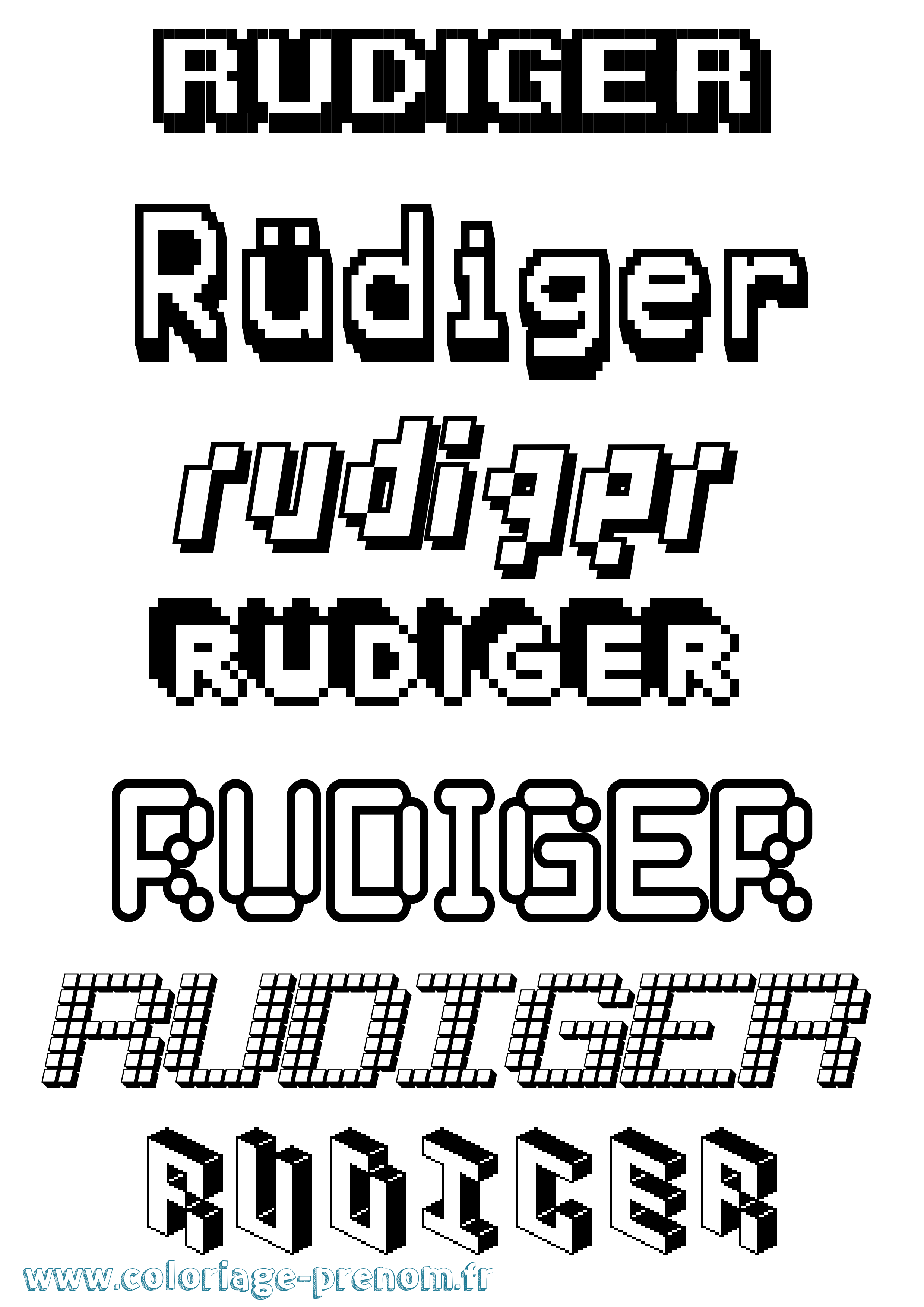 Coloriage prénom Rüdiger Pixel