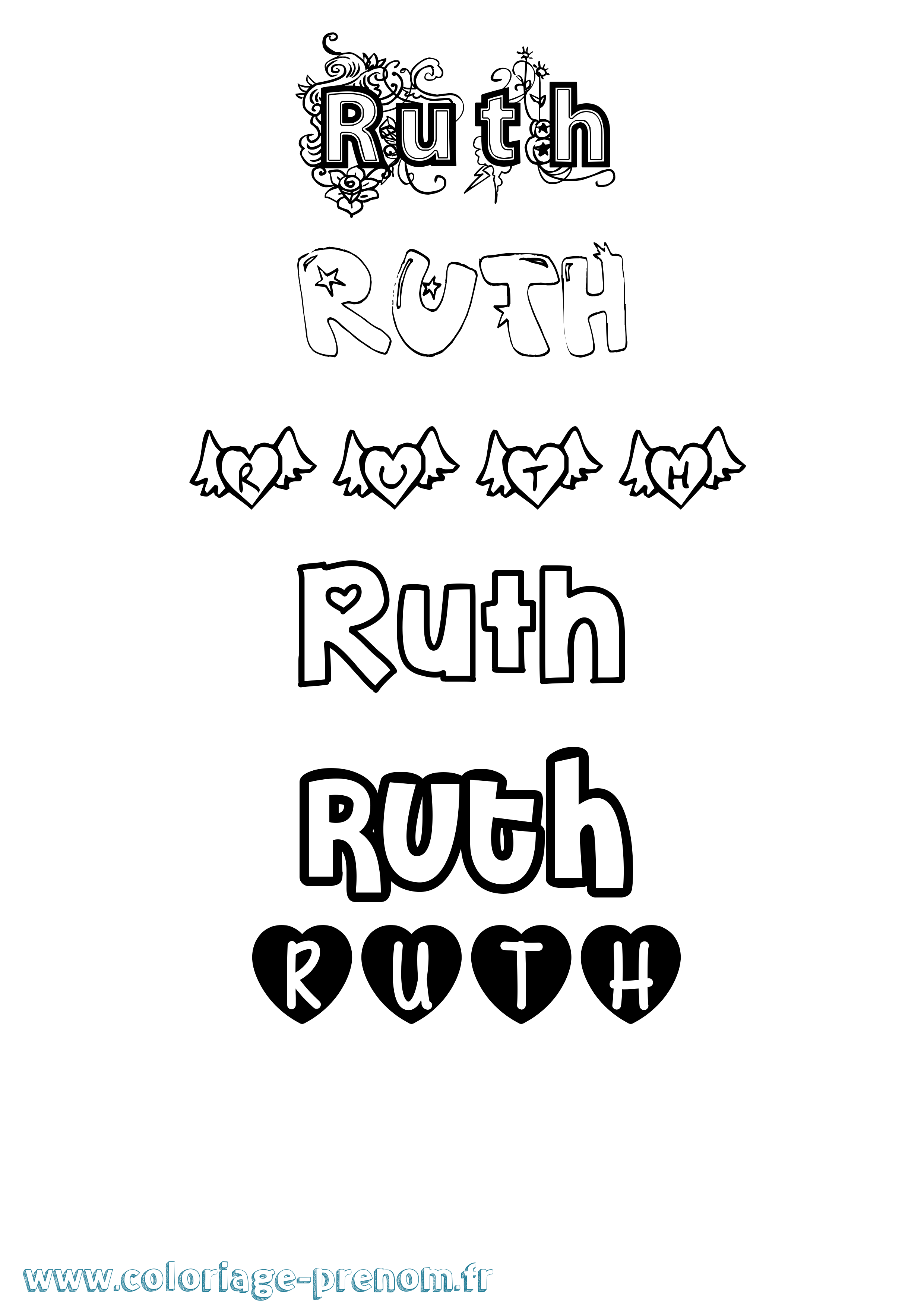 Coloriage prénom Ruth Girly