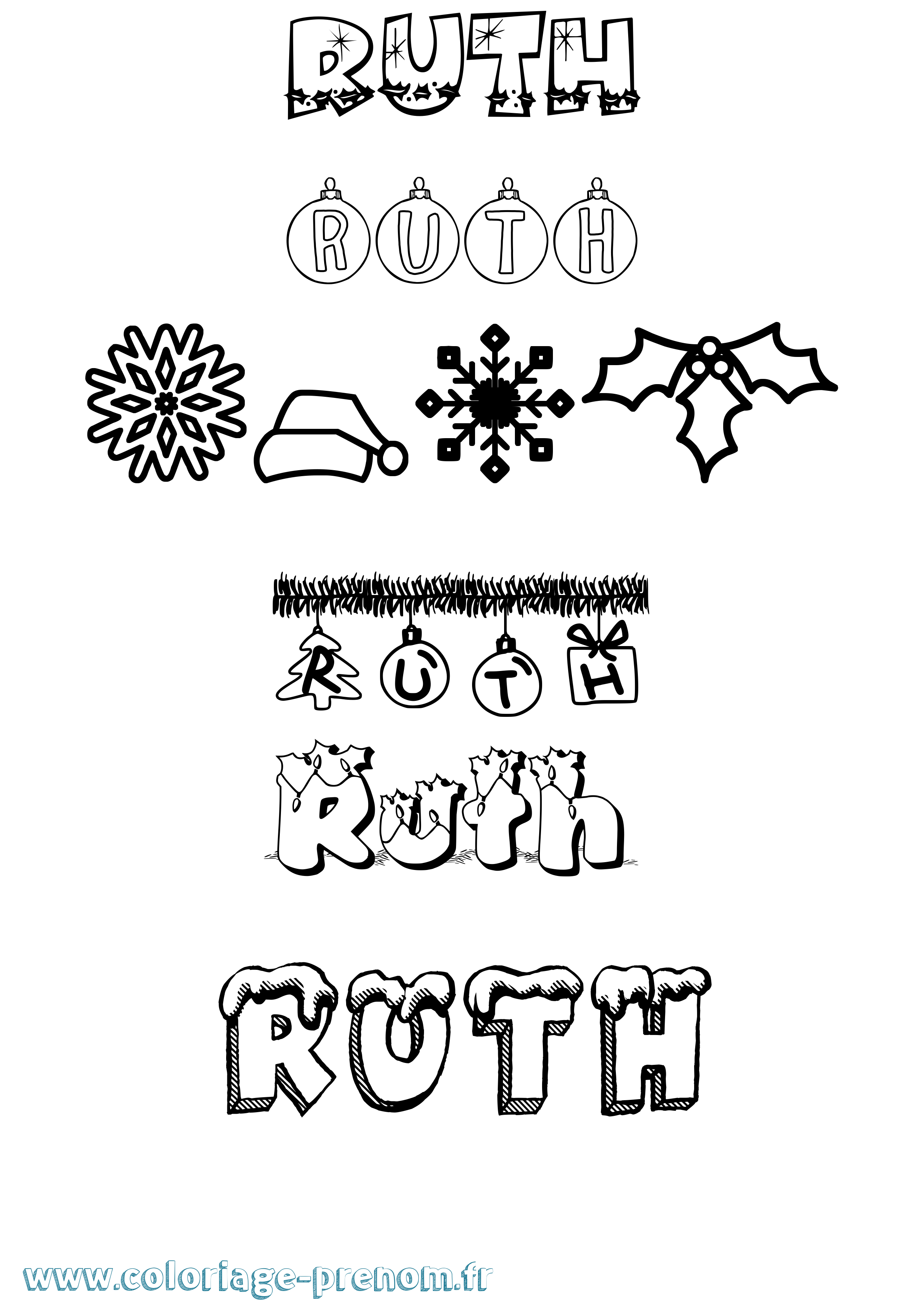 Coloriage prénom Ruth Noël