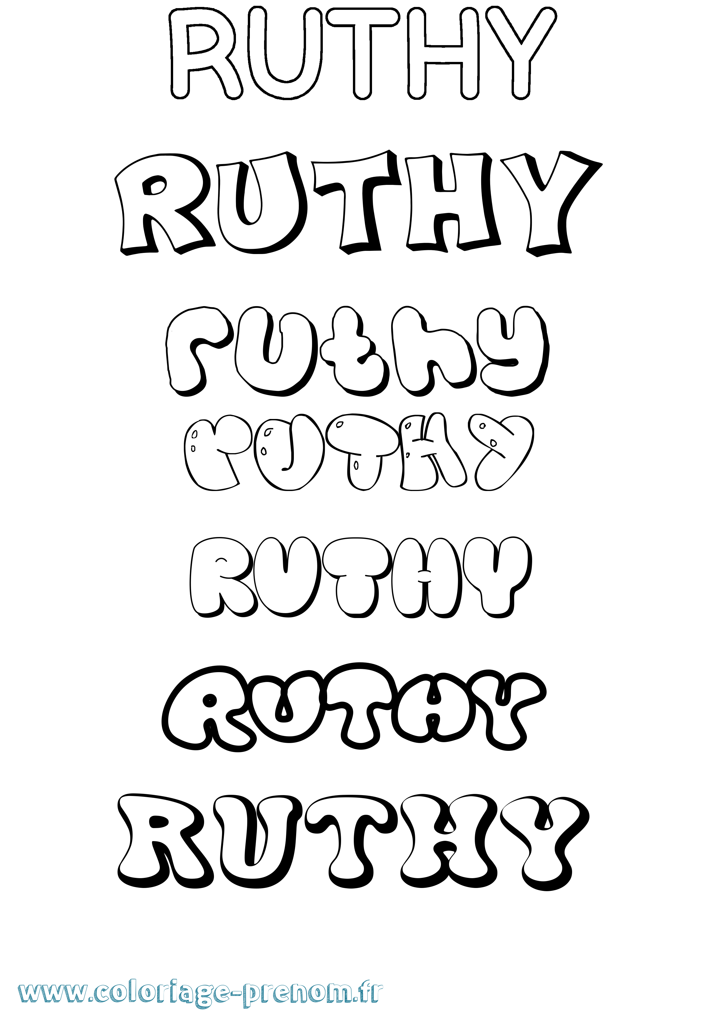 Coloriage prénom Ruthy Bubble