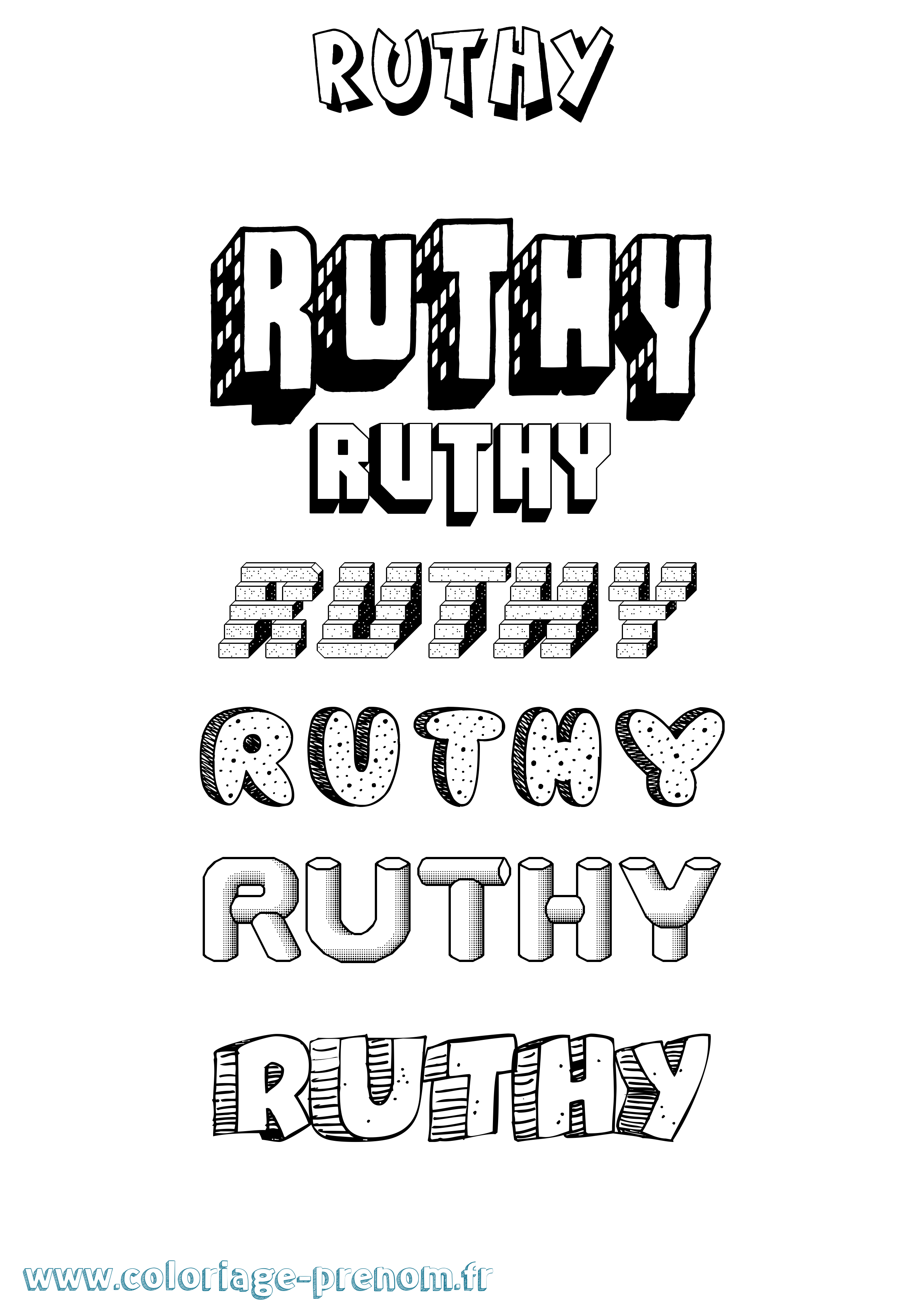 Coloriage prénom Ruthy Effet 3D