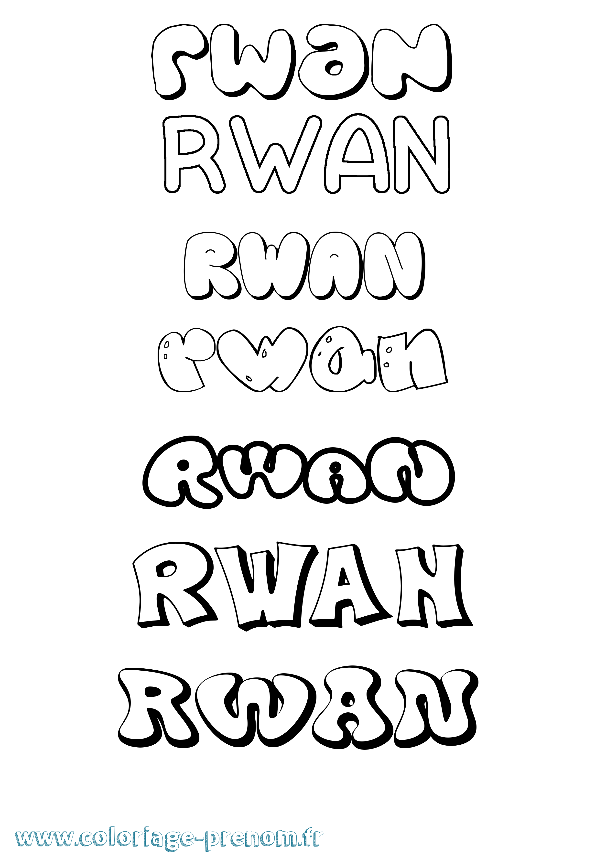 Coloriage Rwan Bubble Coloriage prénom Rwan Bubble