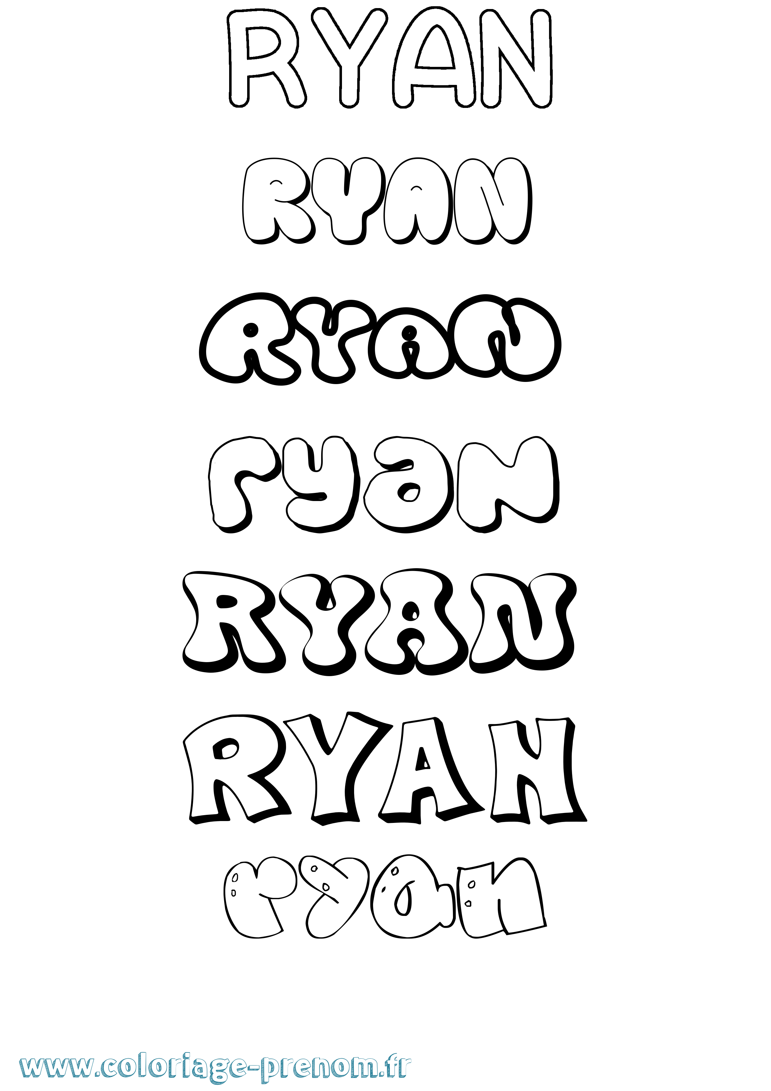 Coloriage prénom Ryan Bubble