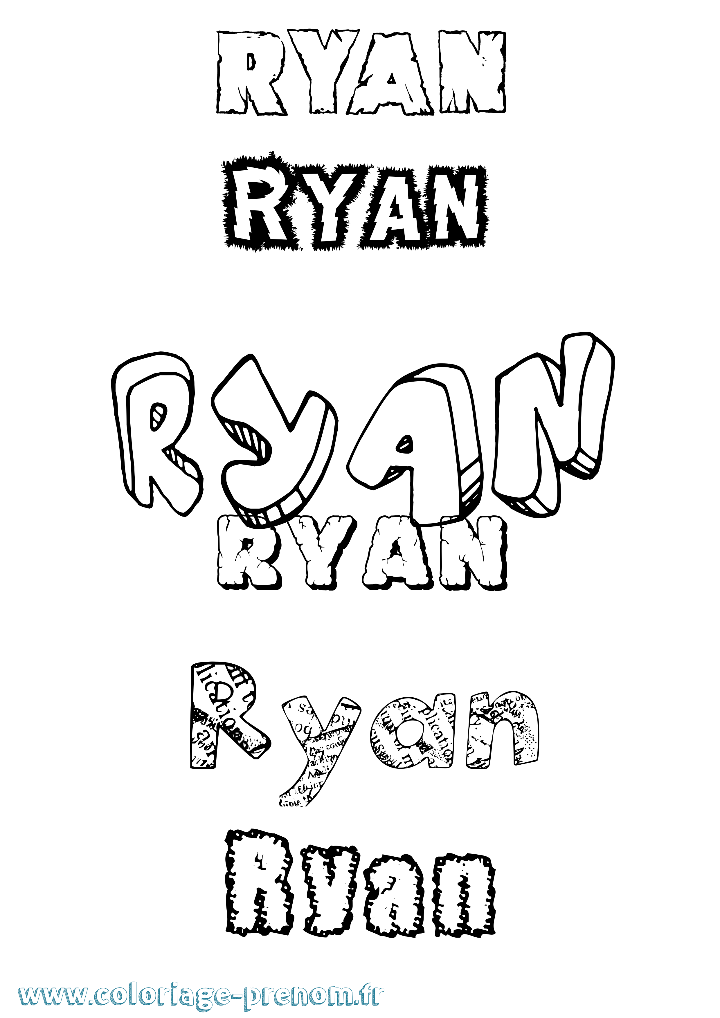Coloriage prénom Ryan Destructuré