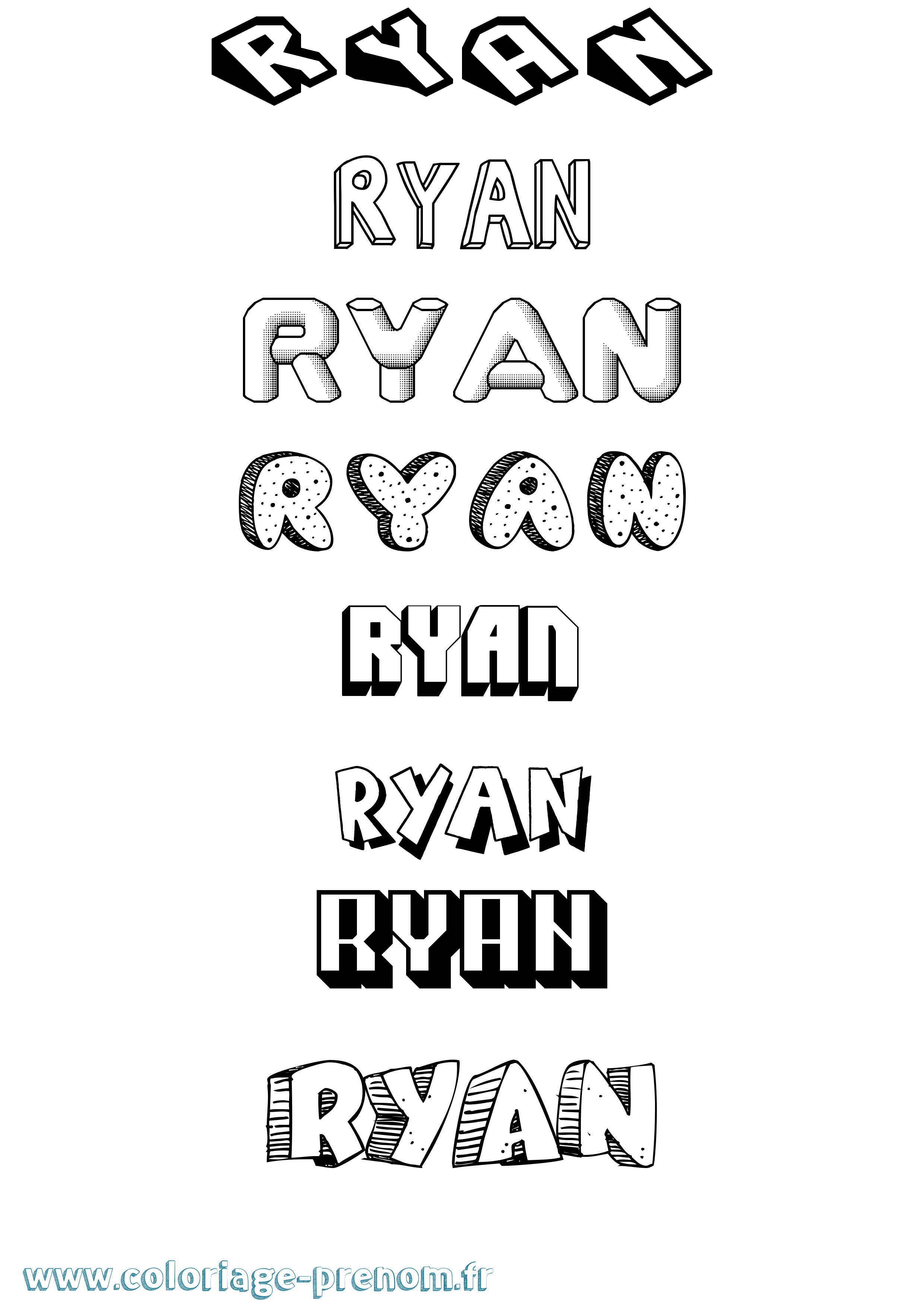 Coloriage prénom Ryan Effet 3D