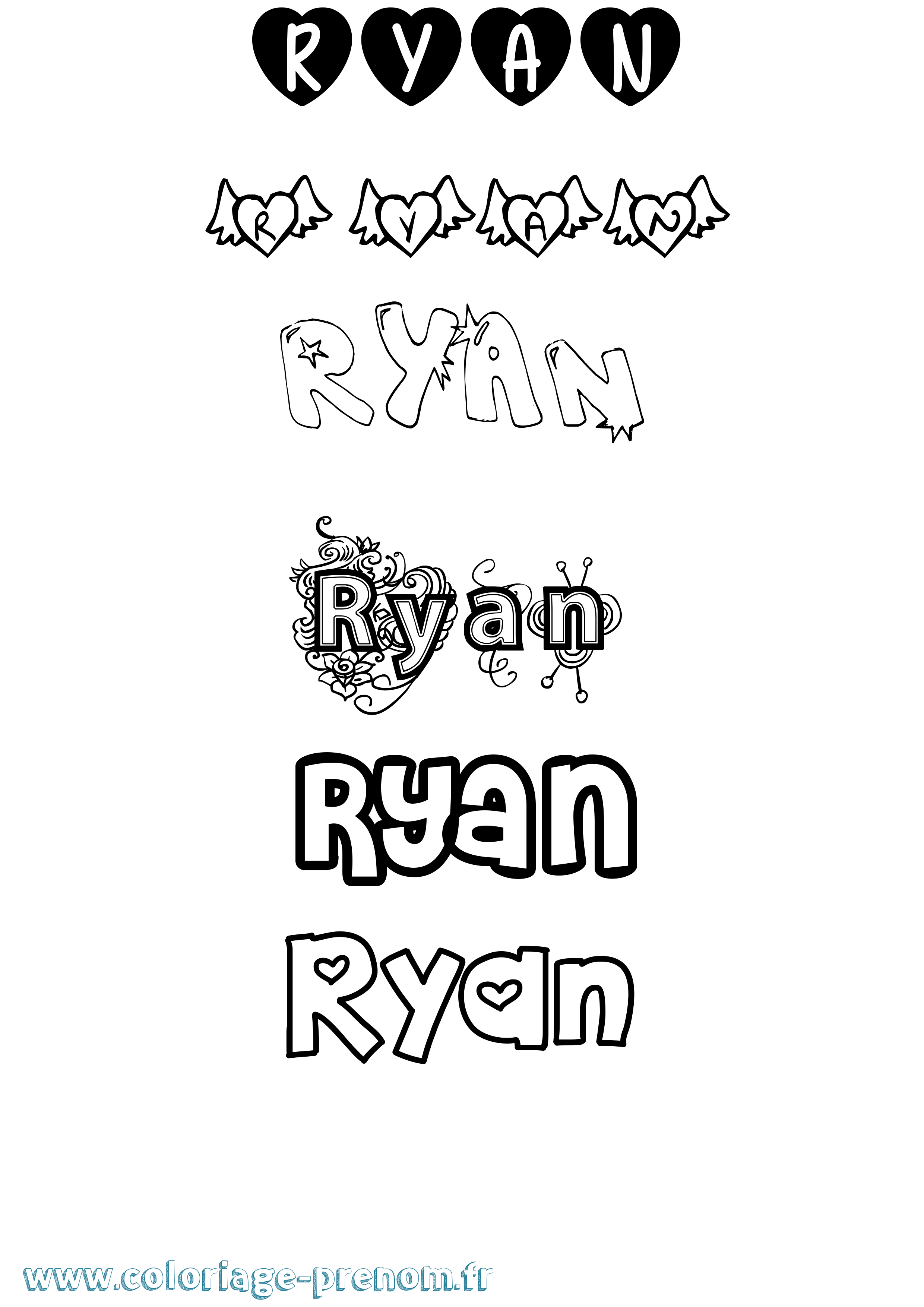 Coloriage prénom Ryan Girly