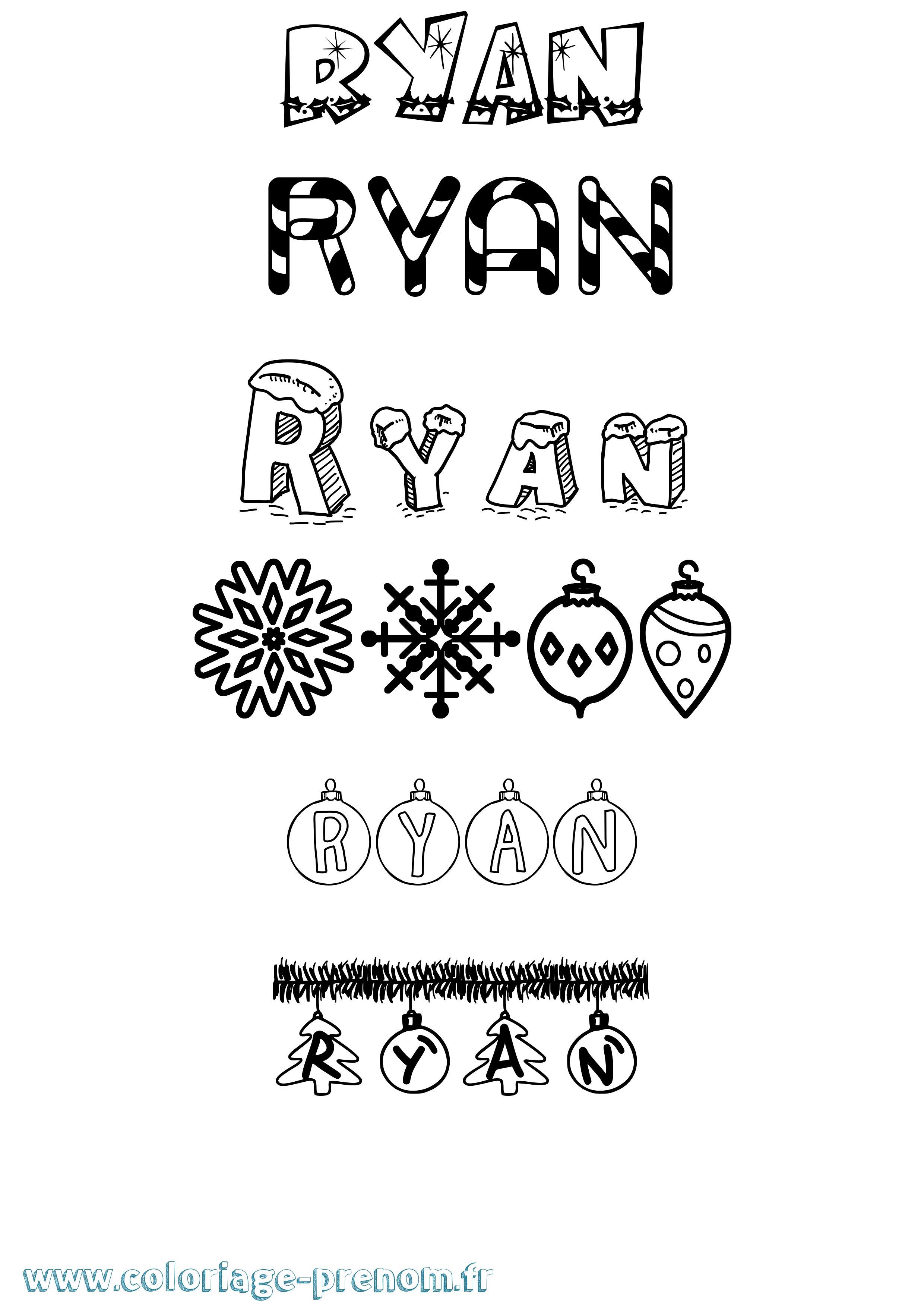 Coloriage prénom Ryan Noël
