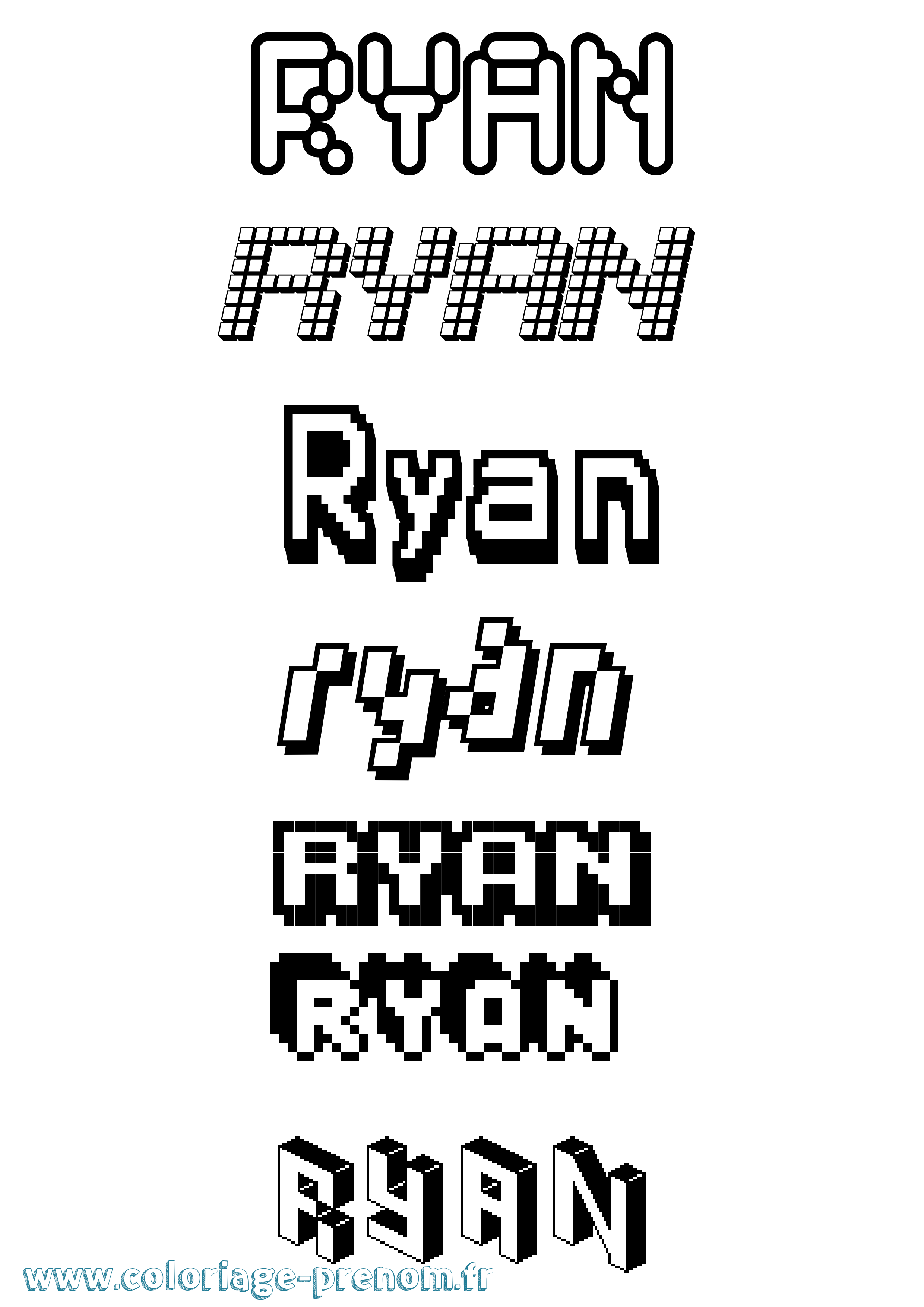 Coloriage prénom Ryan Pixel
