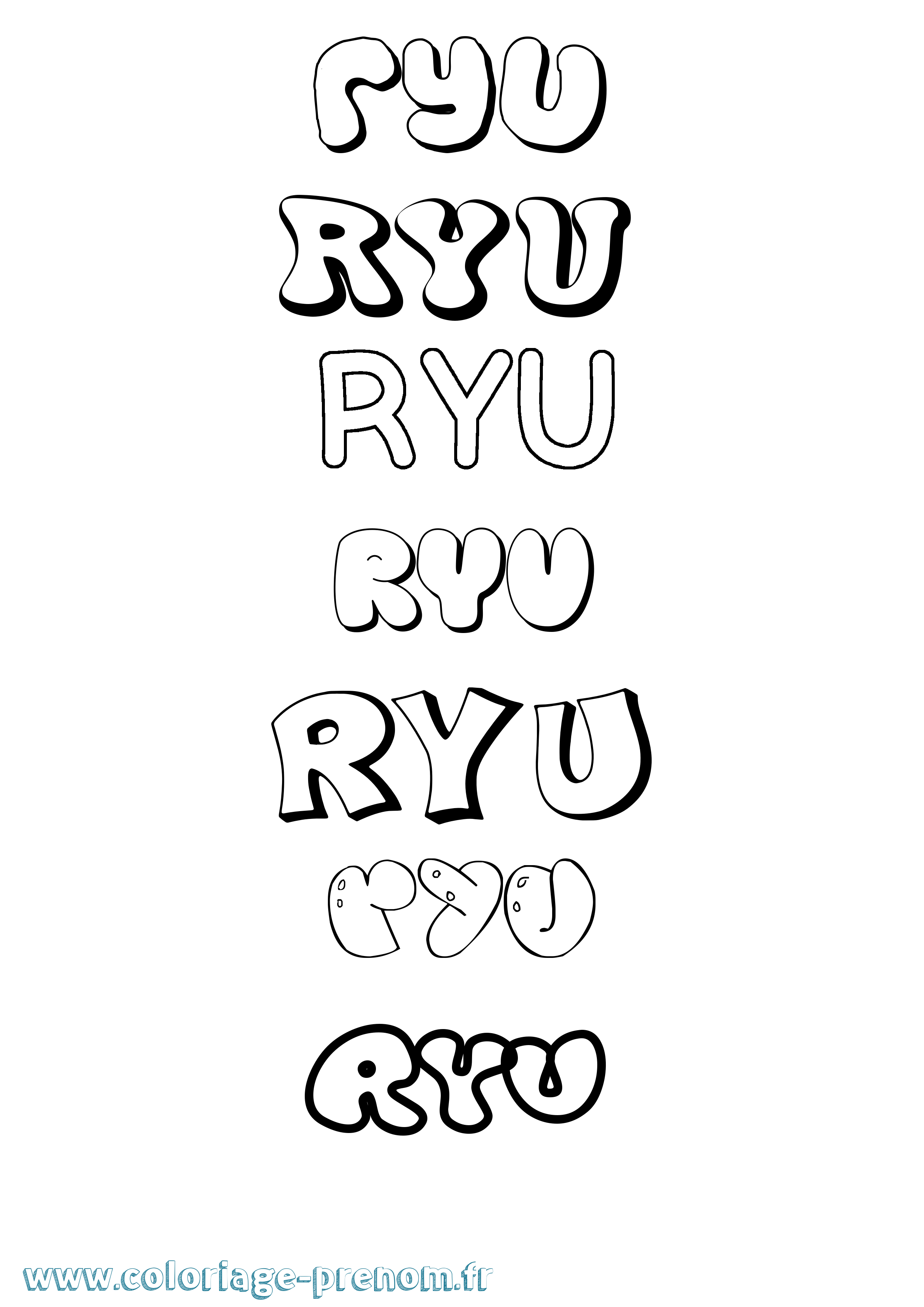 Coloriage prénom Ryu Bubble